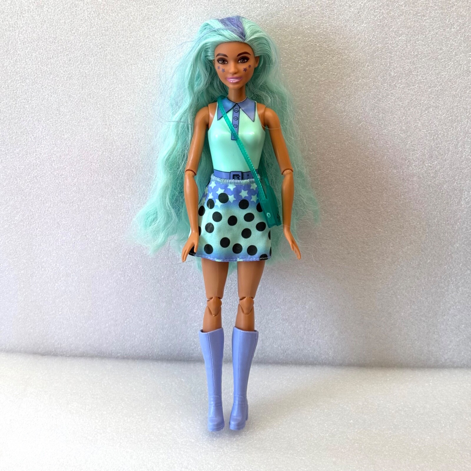 Mattel Barbie Pop Reveal Boba Series Green Tea Doll Wearing Boots Has Purse