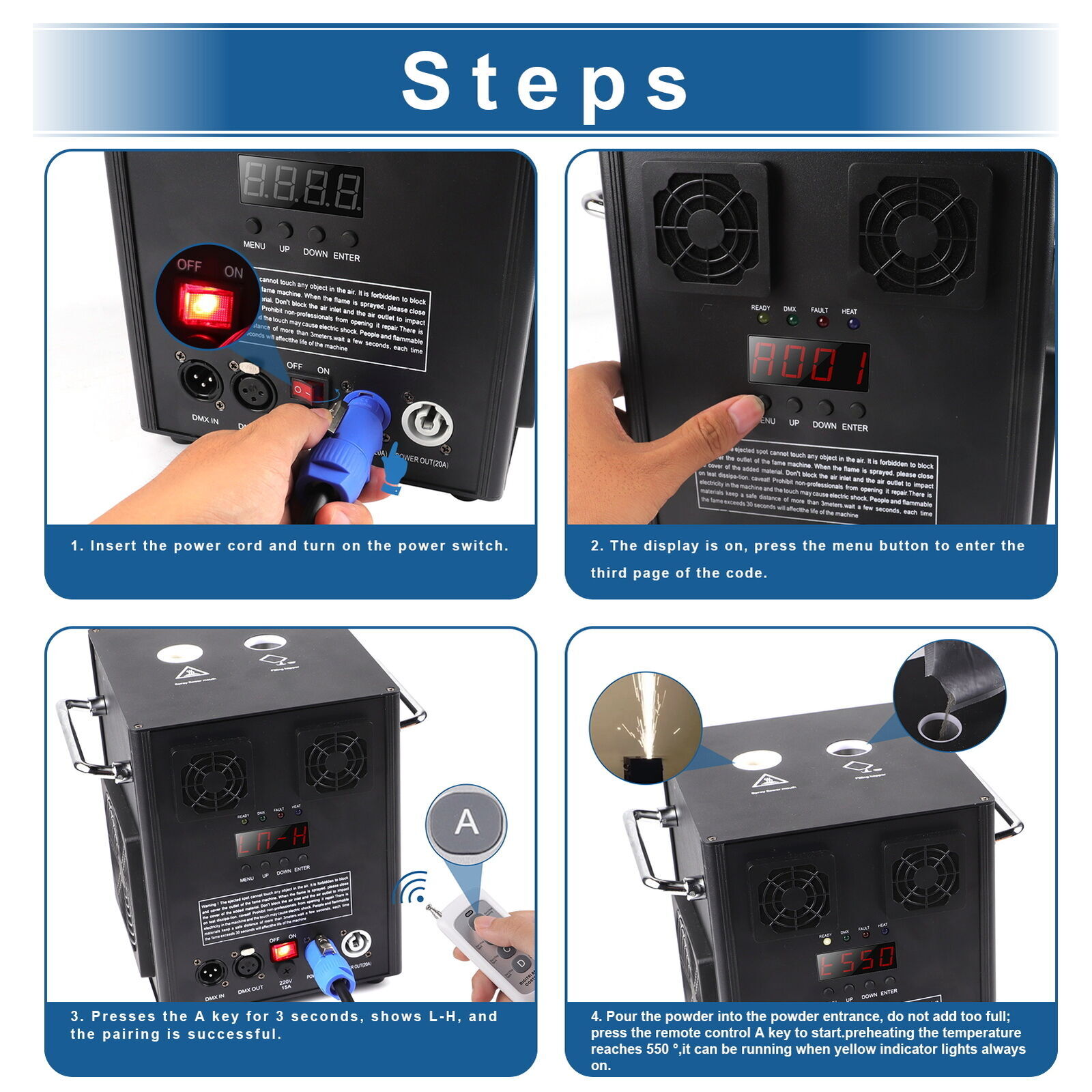 2PCS Cold Spark Machine 700W DMX Stage Firework Machine Wedding W/Flight Case US