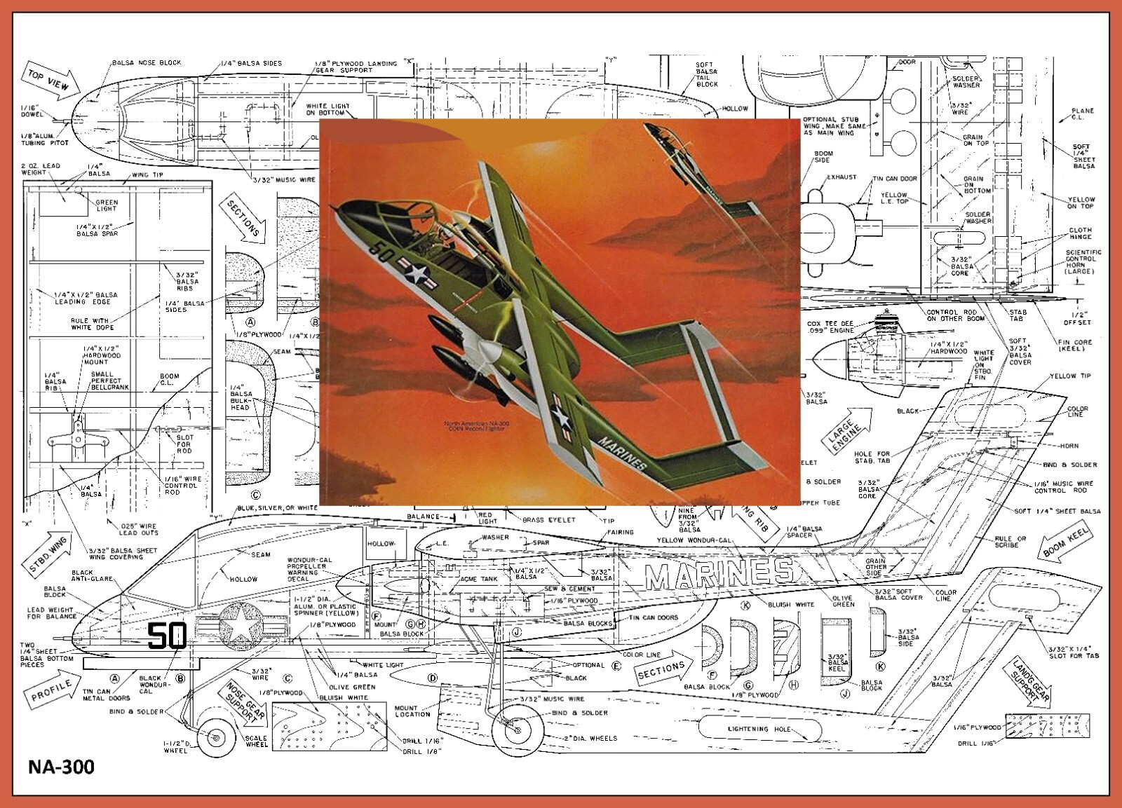 Model Airplane Plans (UC): N.A. NA-300 30" 1/16 Scale STOL for .049s (Musciano)
