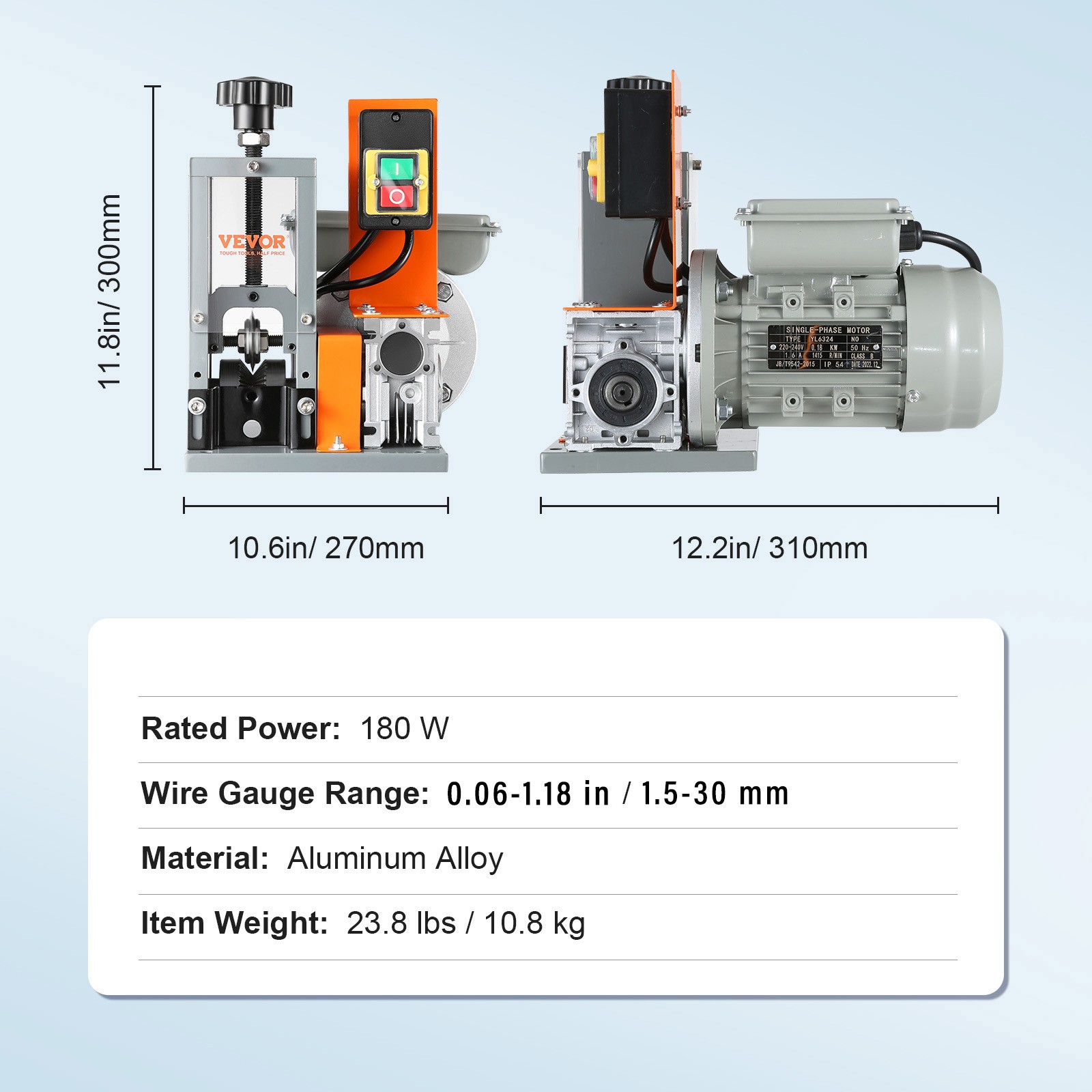 VEVOR Electric Wire Stripping Machine Copper Cable Stripper 0.06''-1.18'' Visual