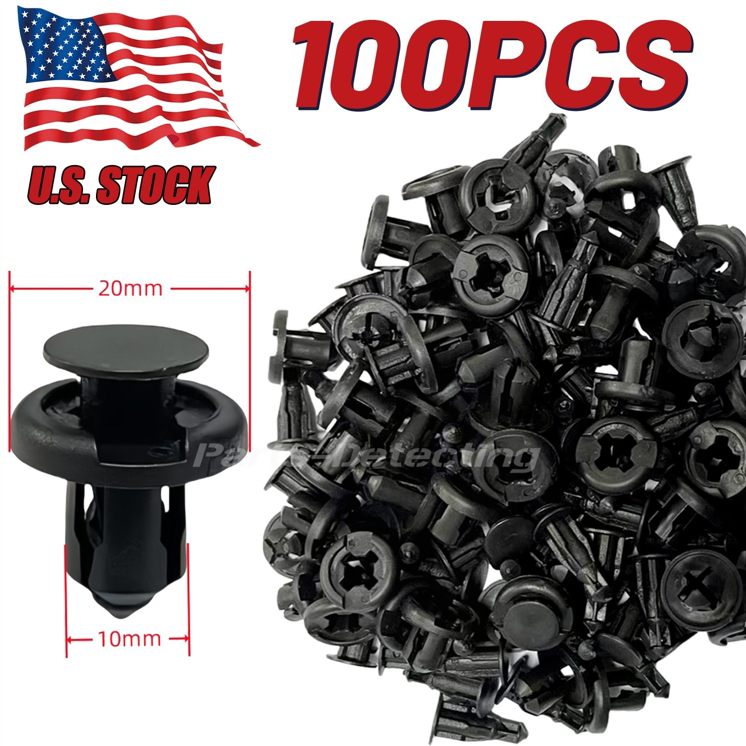 100Pcs Bumper Clips 10mm Hood Fender Push Rivets Retainer Fasteners For Honda