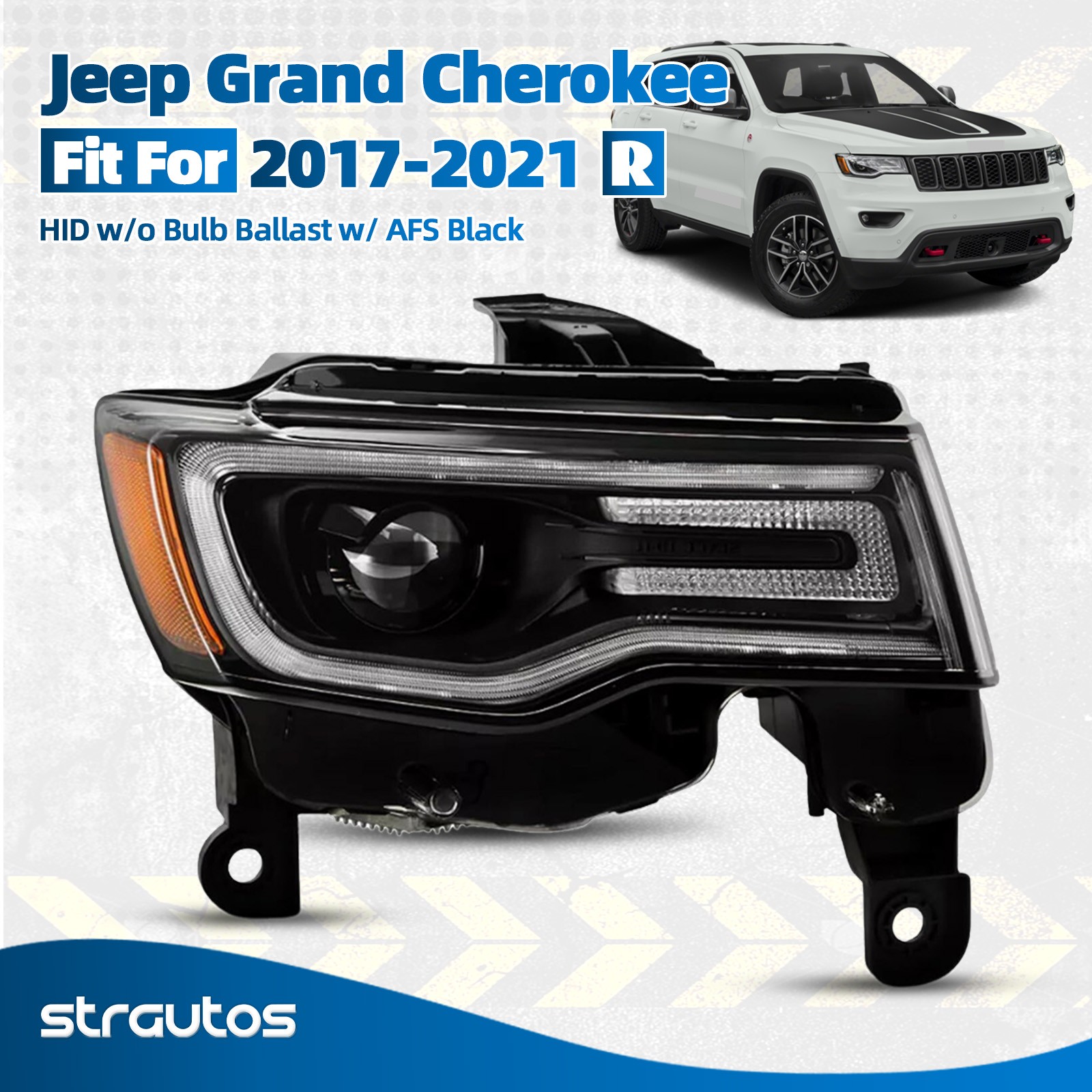 For 2017-2021 Jeep Grand Cherokee HID/ Xenon Headlight Black Right Side 16 Pins