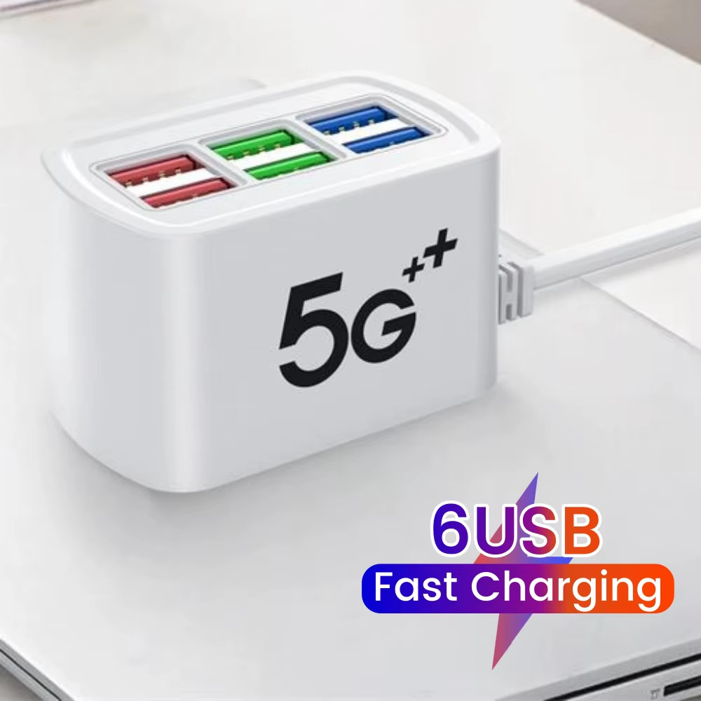 6 Port USB Hub Fast Wall Charger Station Multi-Function Desktop AC Power Adapter