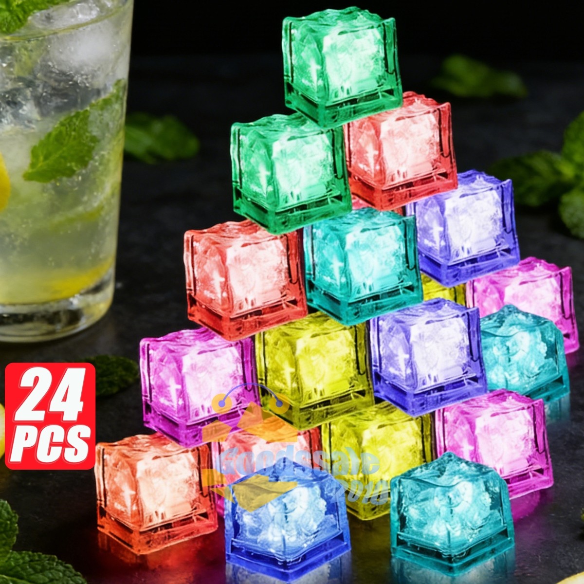 24Pcs LED Light Ice Cubes Liquid Sensor Luminous For Party Wedding Pond Bath