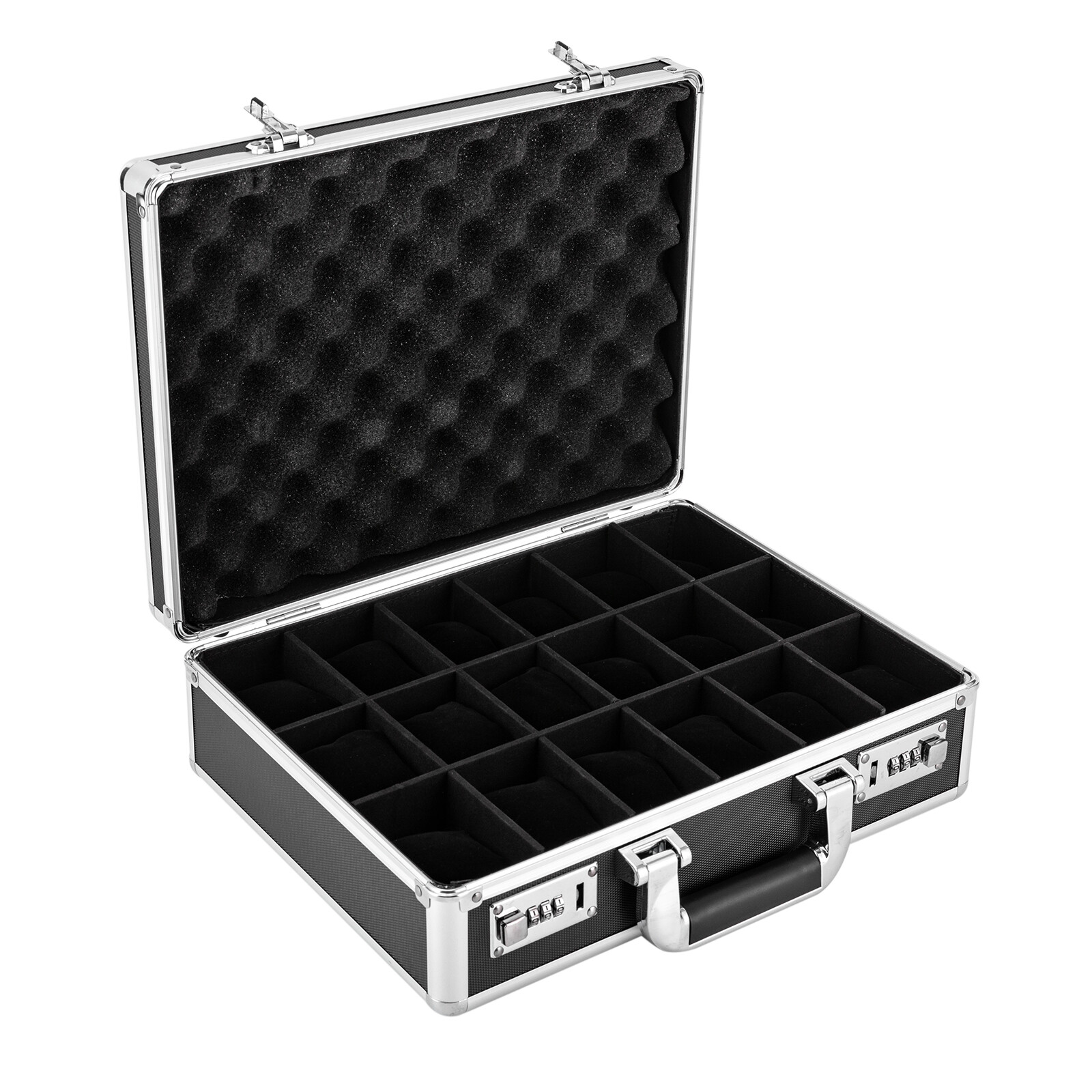 18 Slots Locking Display Briefcase Watches Collectors Display Storage Watch Box