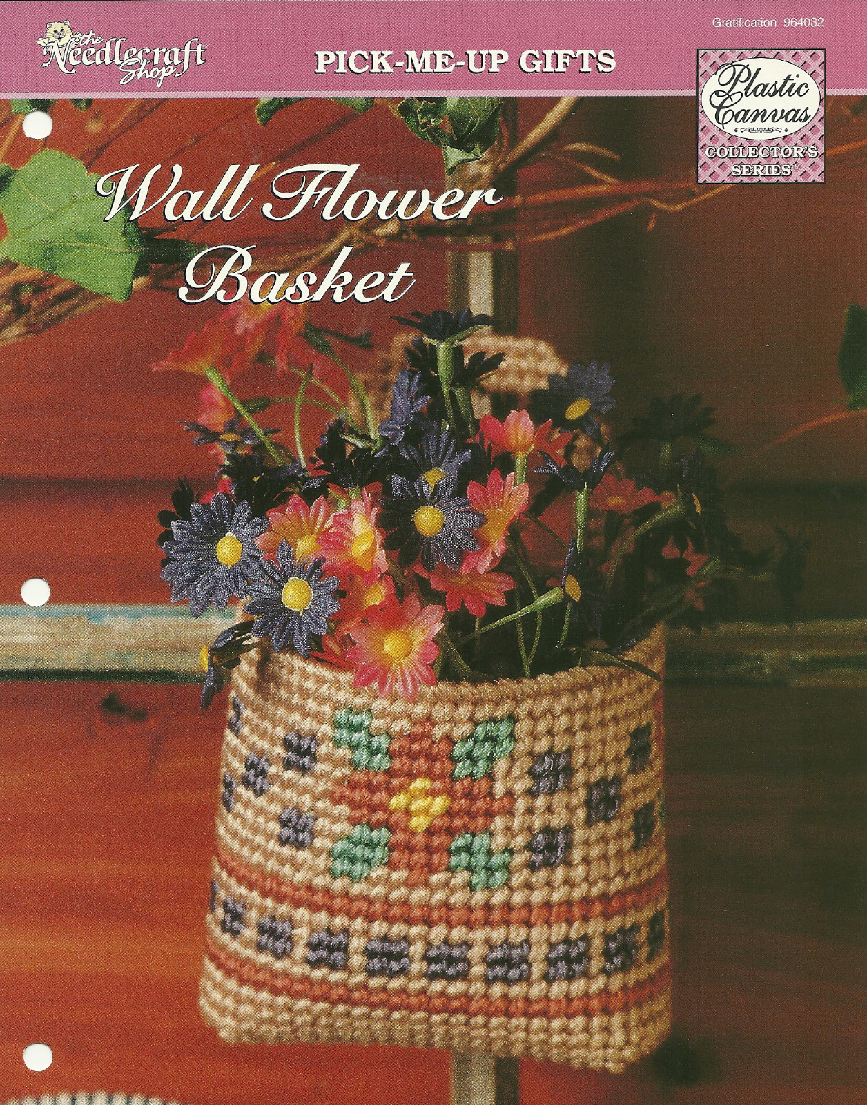 Wall Flower Basket Plastic Canvas Pattern Leaflet 7 count The Needlecraft Shop c