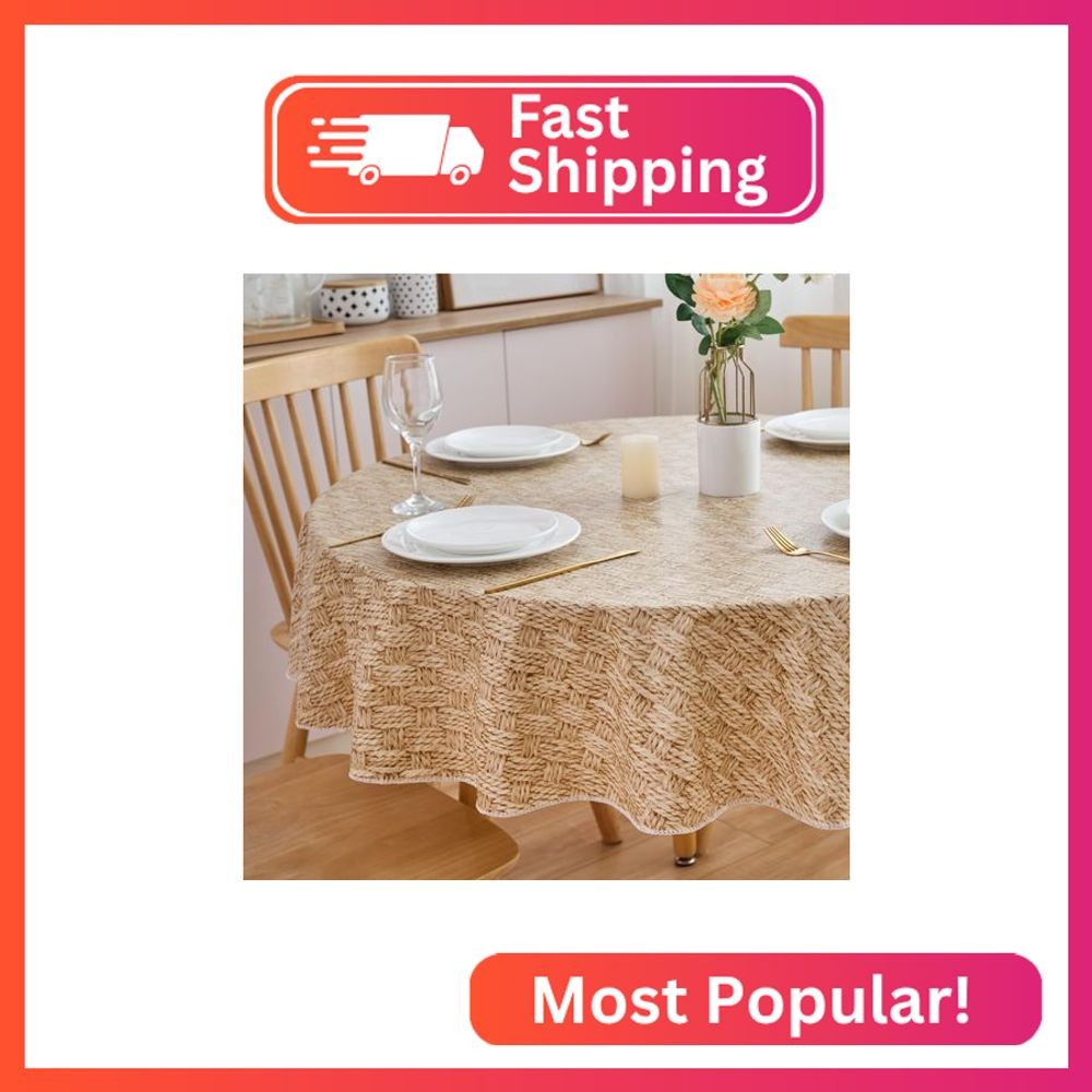 NLMUVW 48 Inch Round Vinyl Tablecloth Flannel Backing, 100% Waterproof PVC Table