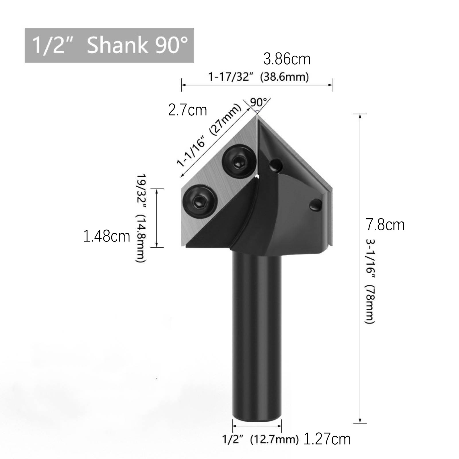 1Pc 90° V Groove Router Bit 1/2" Shank Carbide Insert For Woodworking Projects