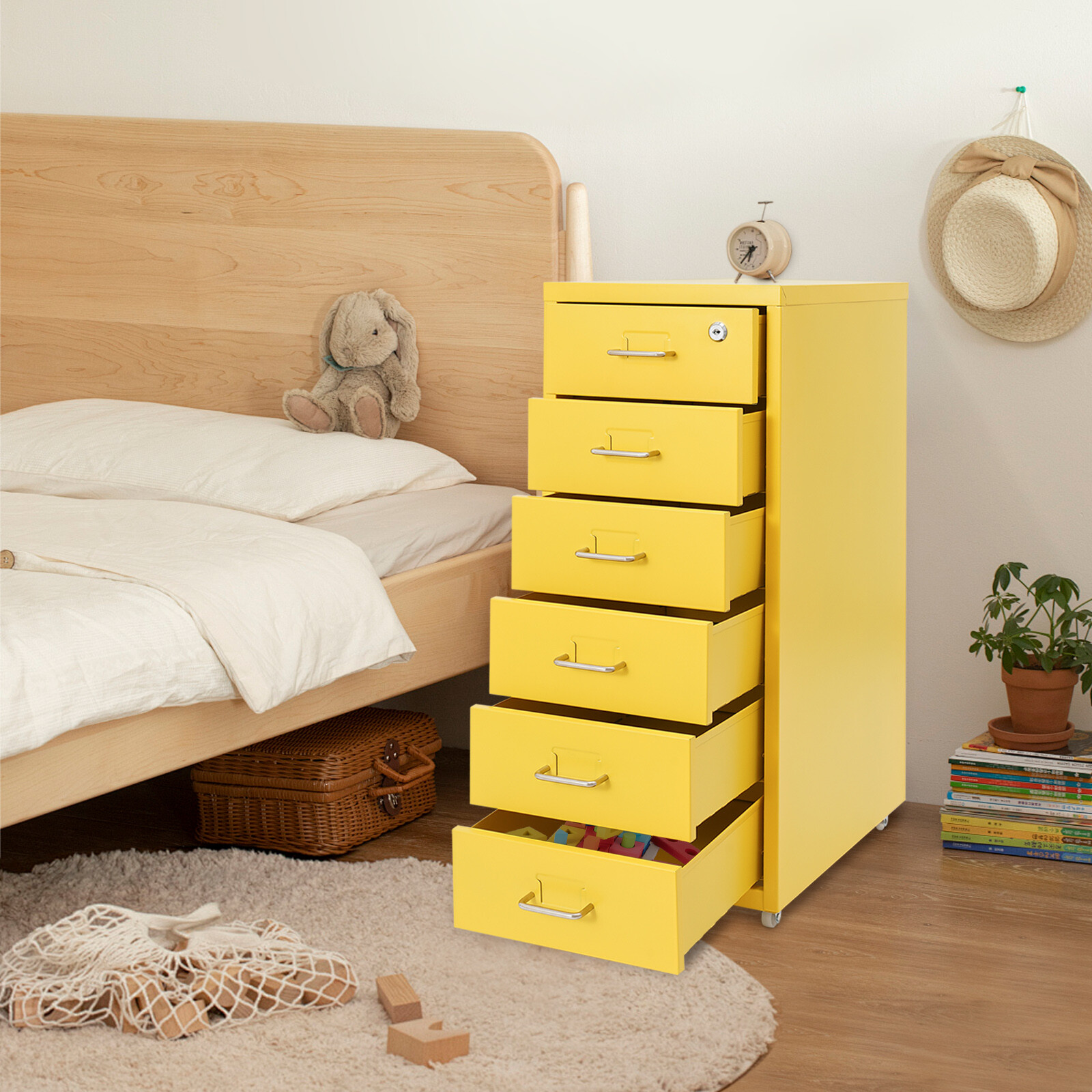 Vertical File Cabinet with Lock, 6 Drawers, Mobile Metal Organizer