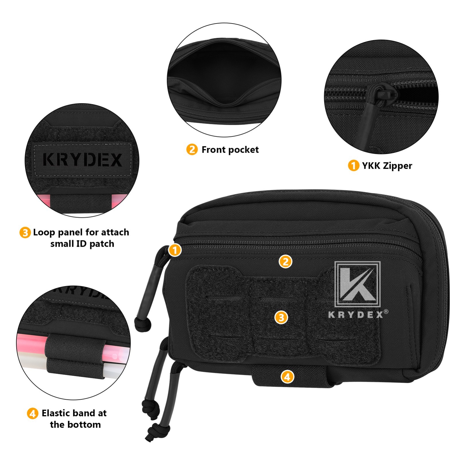 KRYDEX Tactical Modular Utility GP Pouch MOLLE Back Front Pocket Panel Small BK