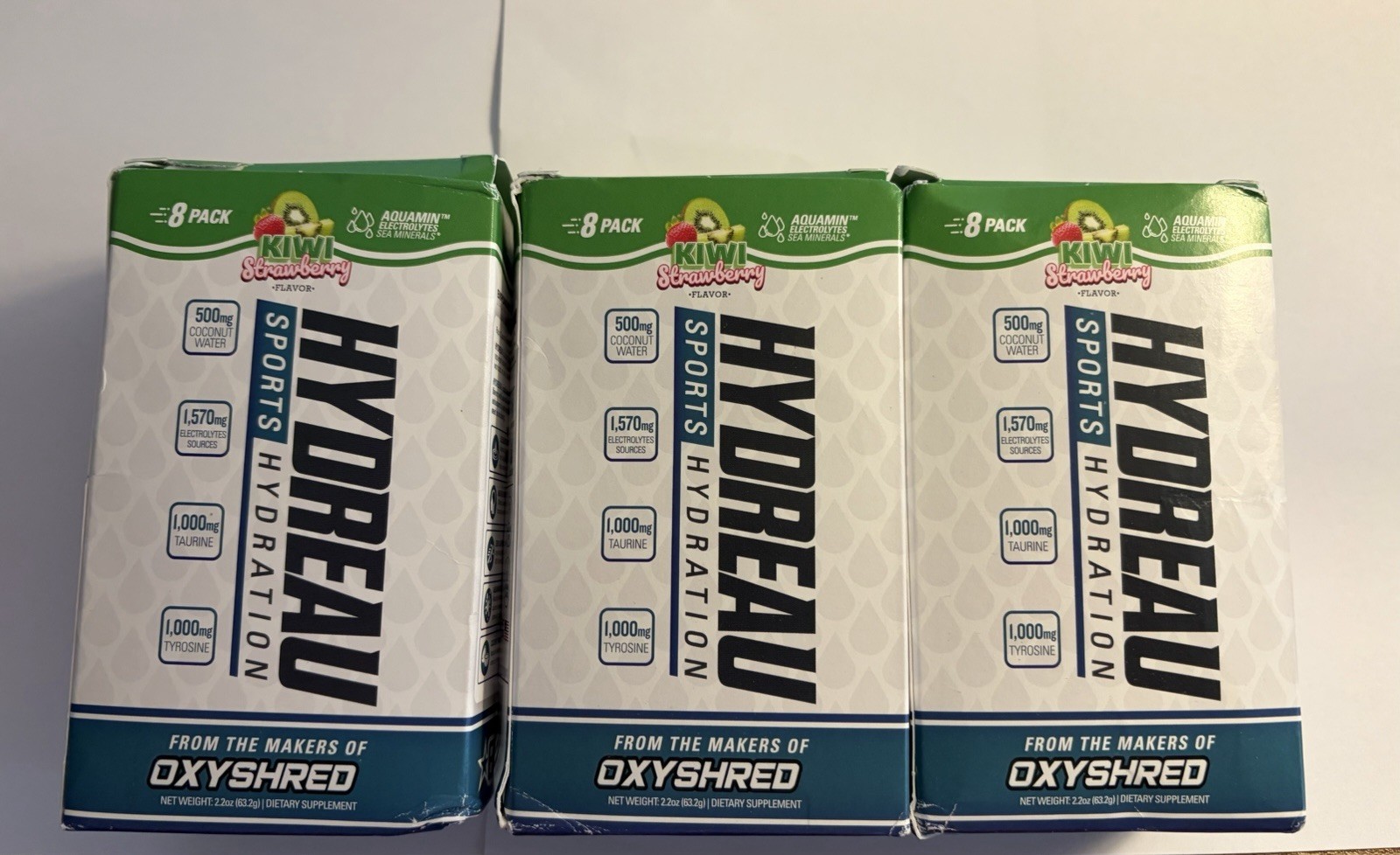 New in Box Lot HYDREAU Sports Hydration 3 boxes of 8 pack Kiwi Strawberry