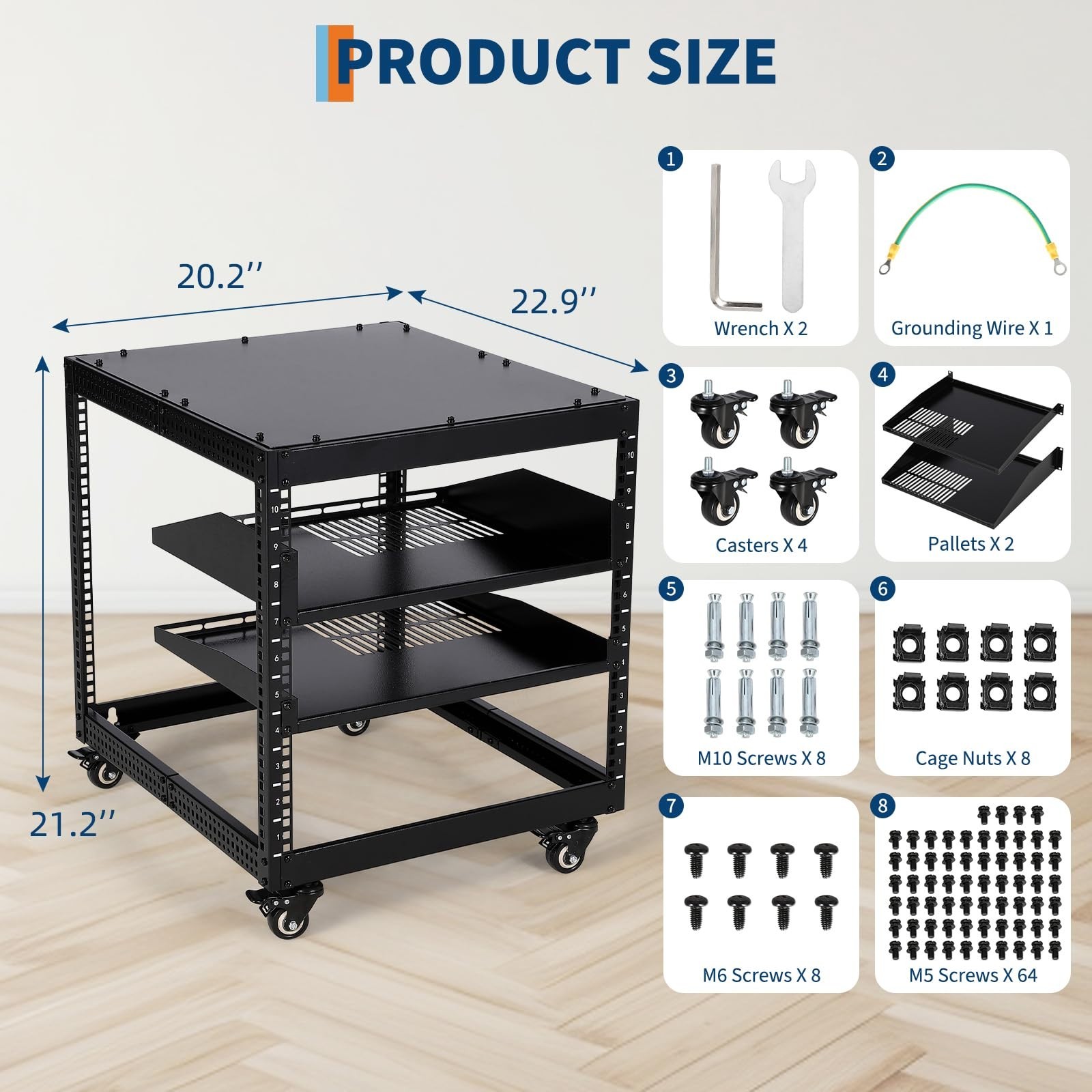 10U Open Frame Server Rack Network Rack 23''-40'' Adjustable Depth