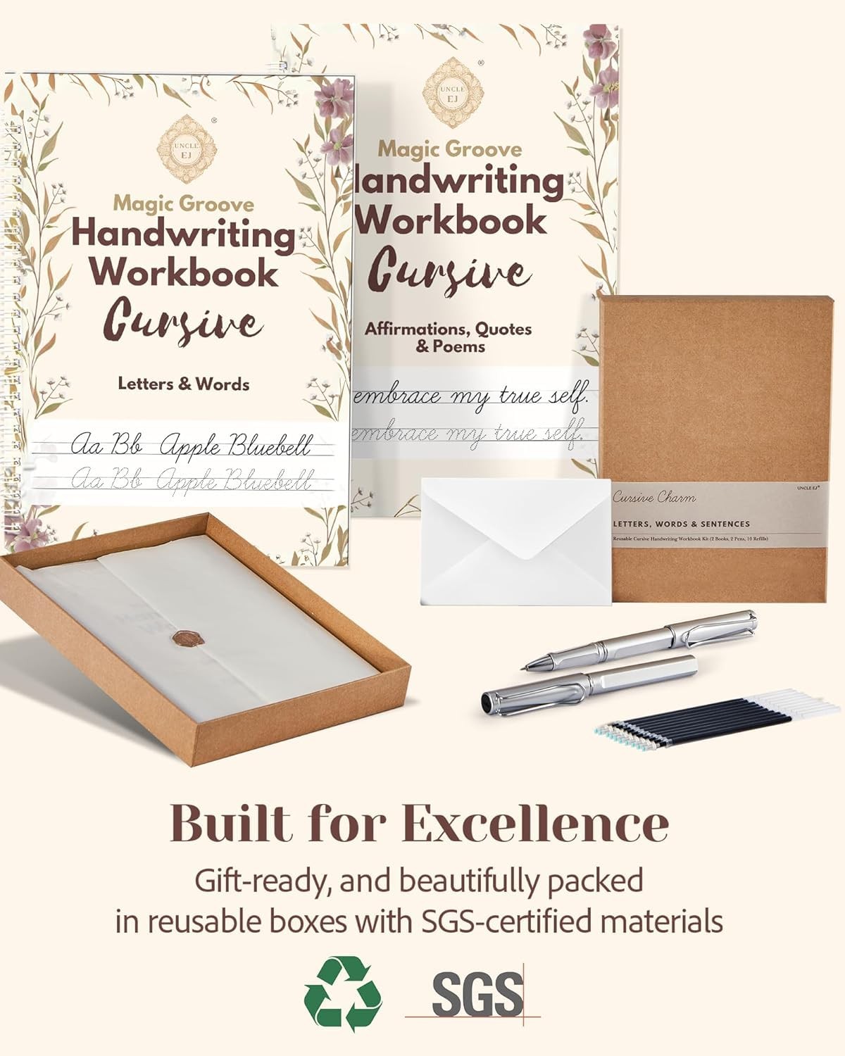 ® Grooved Cursive Handwriting Workbook Kit - Large Cursive Workbook for Kids ...