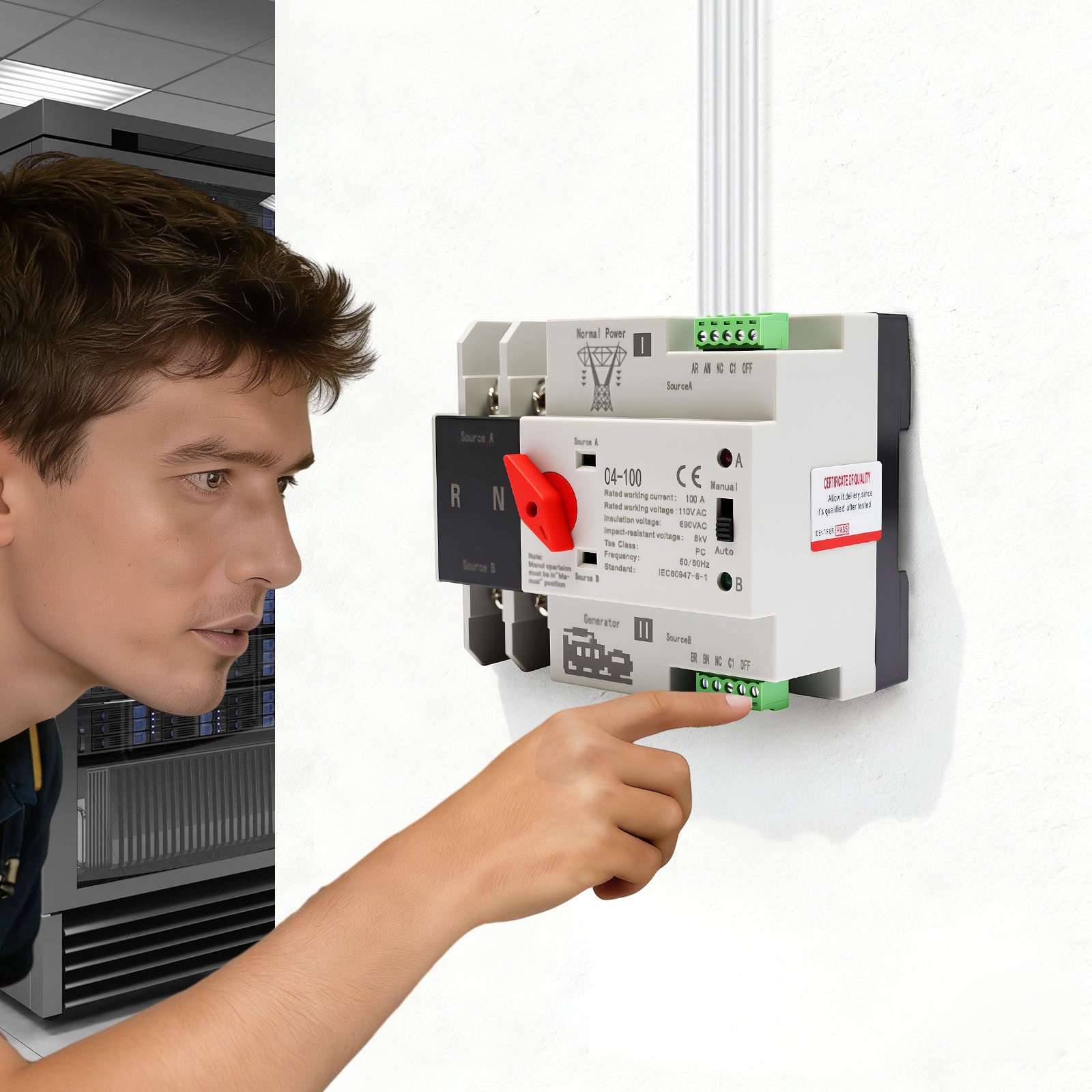 100A PC Level Dual Power Automatic Transfer Switch 2P Generator Changeover 110V