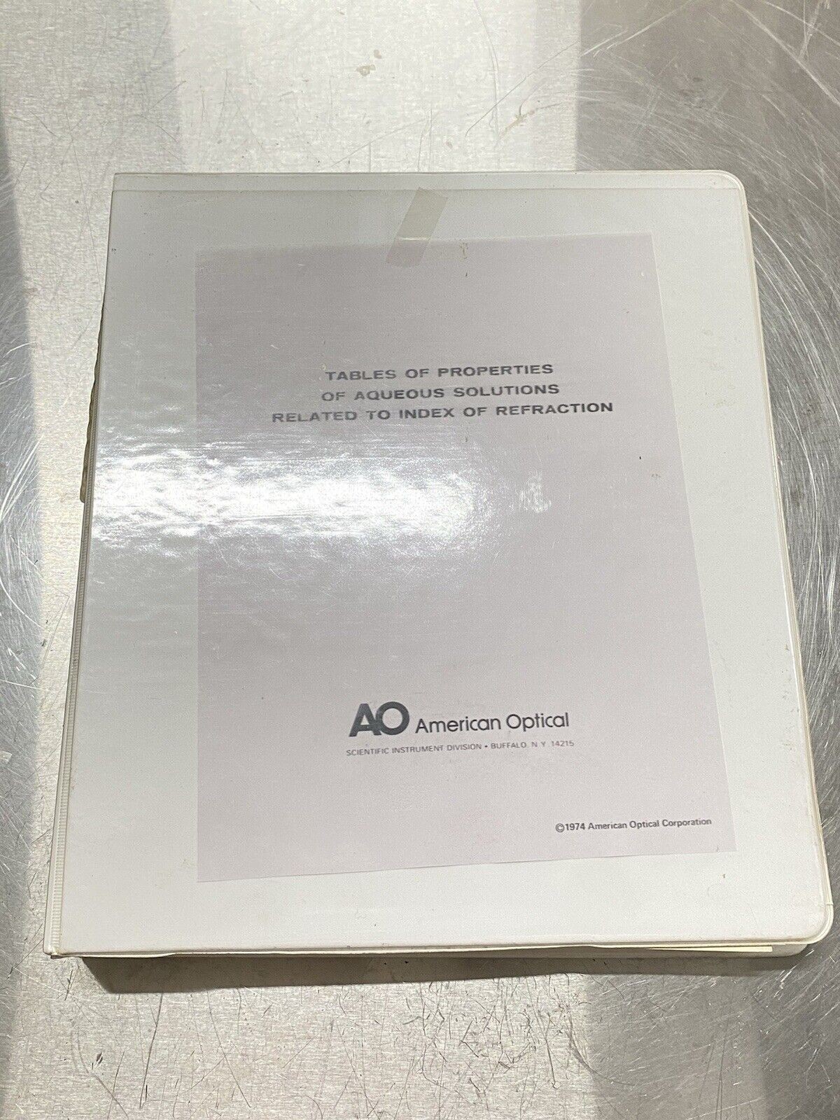 American Optical Table Of Properties Of Aqueous Solutions - Users Guide / Manual