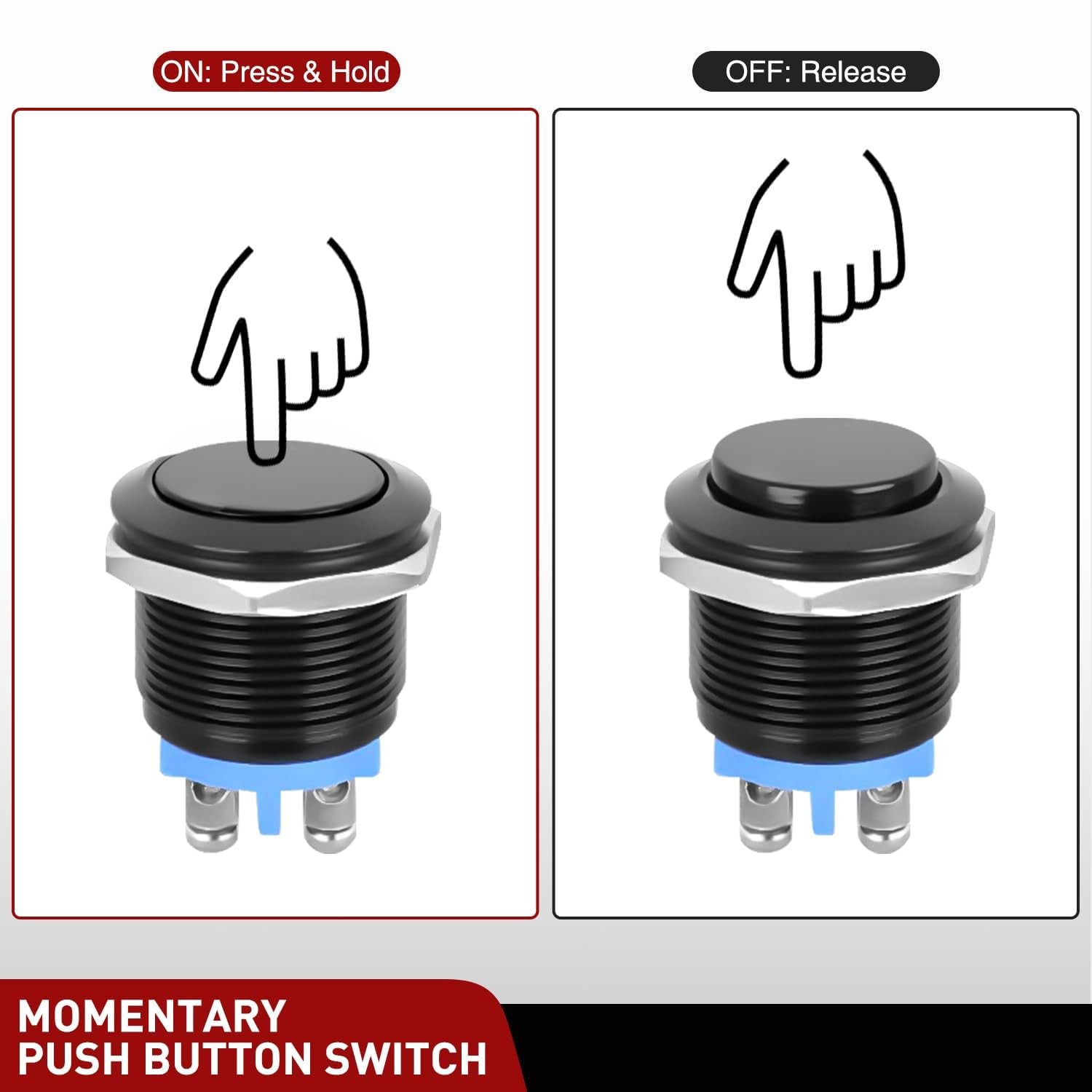 Nilight 16mm Momentary Push Button Switch Waterproof 2PCS 2 Pin Screw Terminal