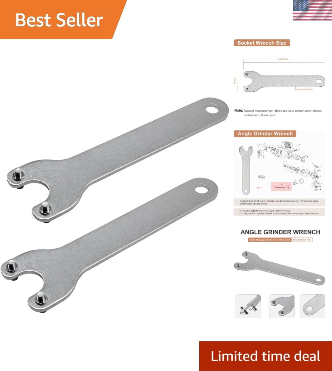 Set of 2 Alloy Steel Angle Grinder Wrenches - N079326 for DeWalt Efficiency