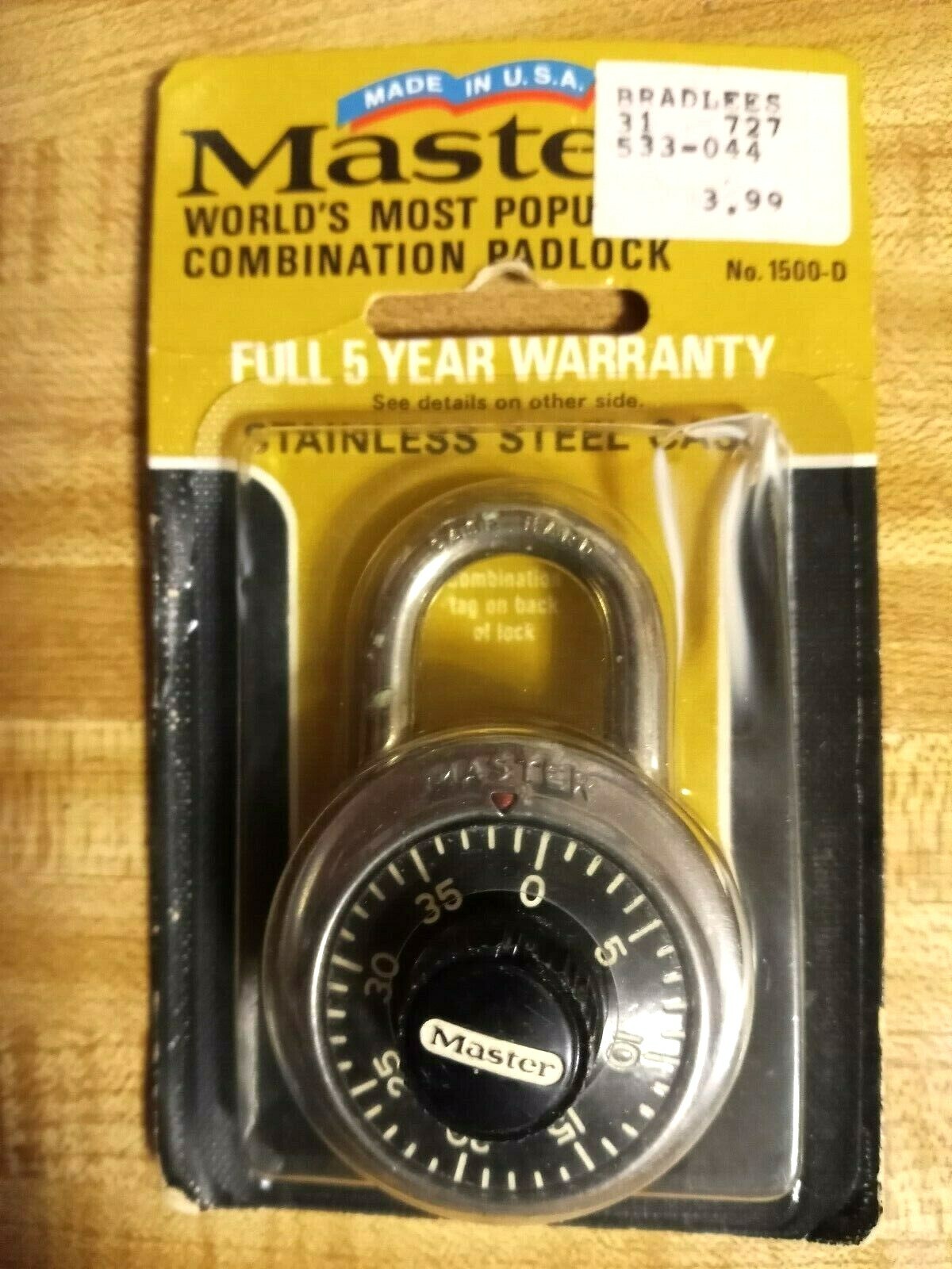 Master Lock Combination Padlock New U.S.A. 1500-D Vtg Sealed Package NIP