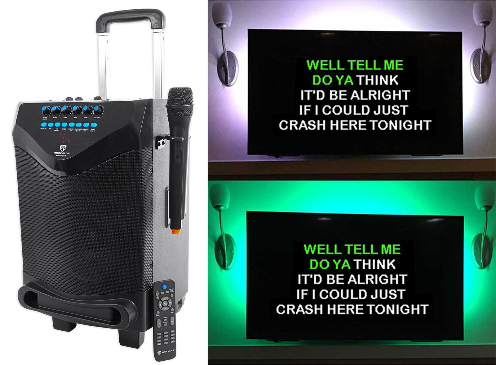 Rockville 8" Portable Bluetooth Karaoke Machine/System w/ Wireless Mic+LED Strip
