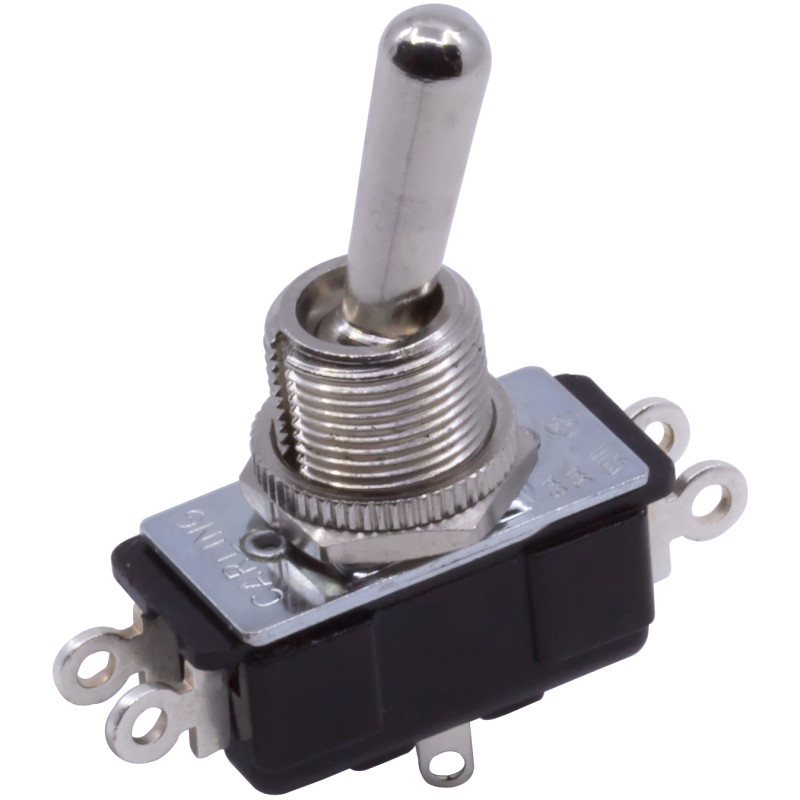 Toggle Switch, Carling, DPDT, On-On, Solder lugs, 6A, Actuator Style: Long Bat