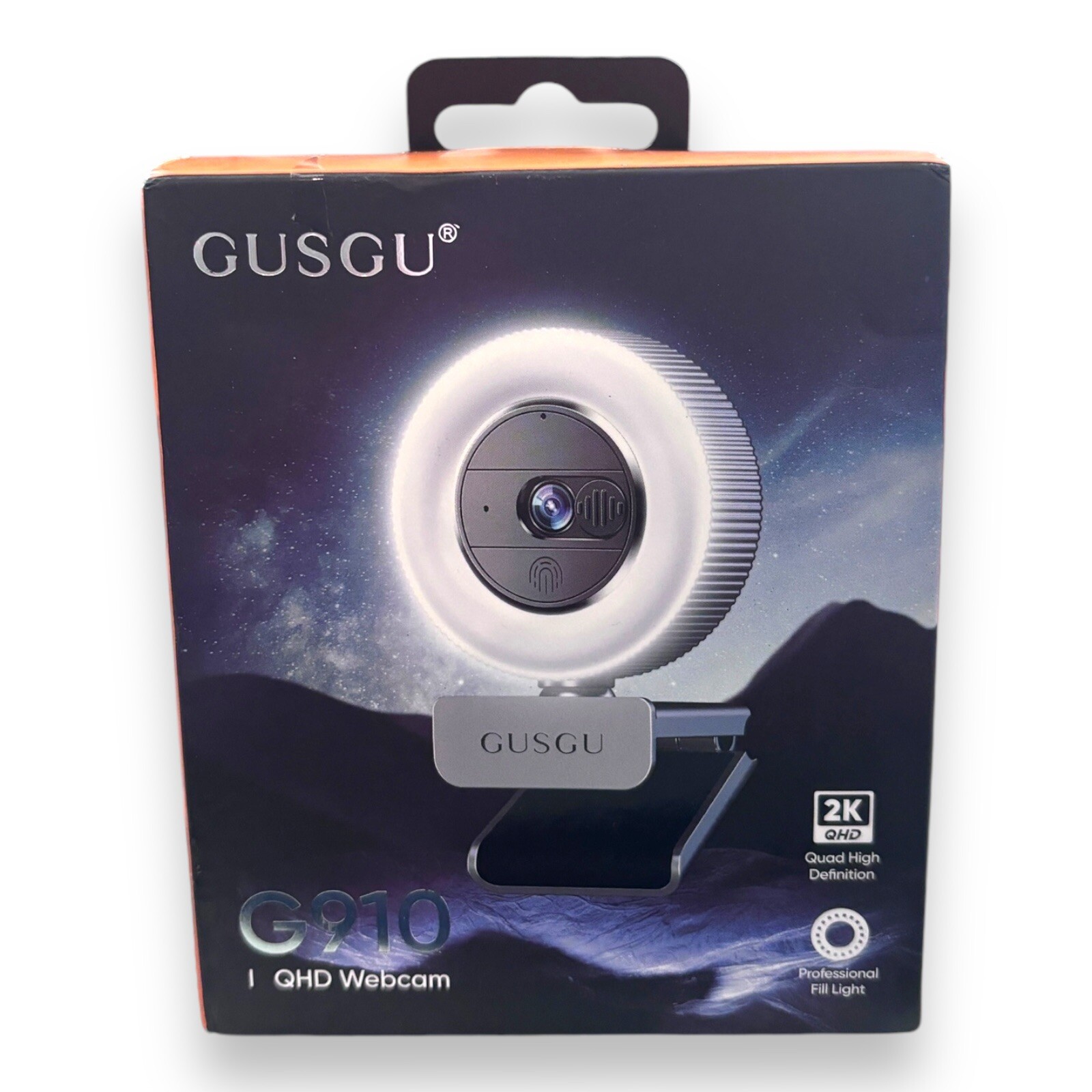 Webcam with Microphone and Ring Light G910 Web Camera Privacy Cover GUSGU 2K QHD