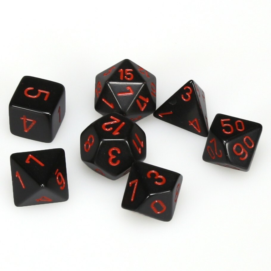 Chessex Black/Red Opaque Dice 7-Dice Set (D20/12/10/%/8/6/4) CHX25418