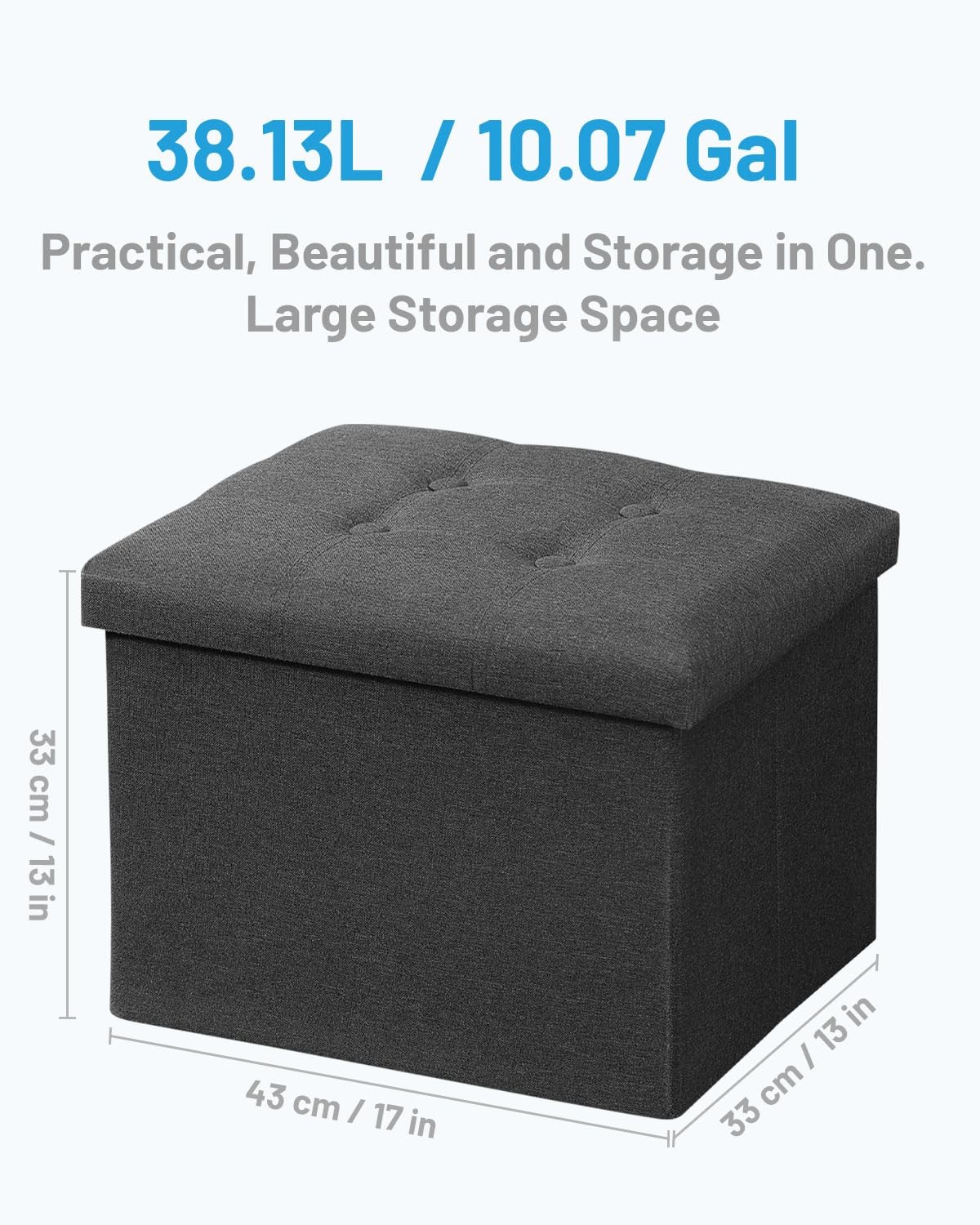 Storage Ottoman Folding Foot Rest Stool, 17 inches Linen Footstool Bench, Sho...