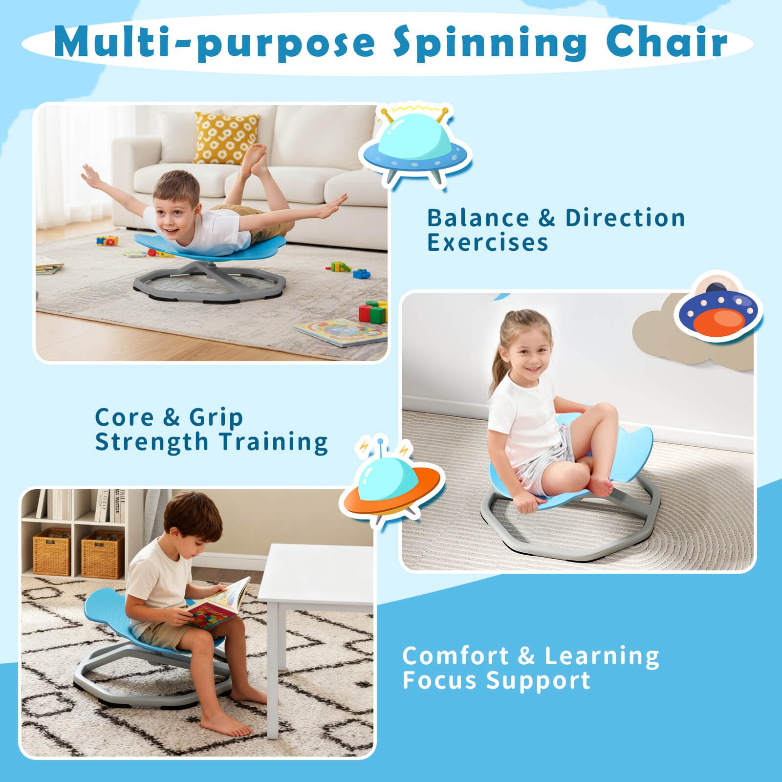 Kids Sensory Swivel Chair w/Non-Slip Metal Base for Autistic Kids Indoor Outdoor