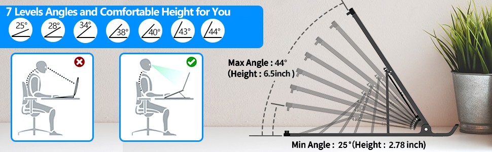 Laptop Stand for Desk, Adjustable Laptop Riser, Black | ABS+Silicone Foldable