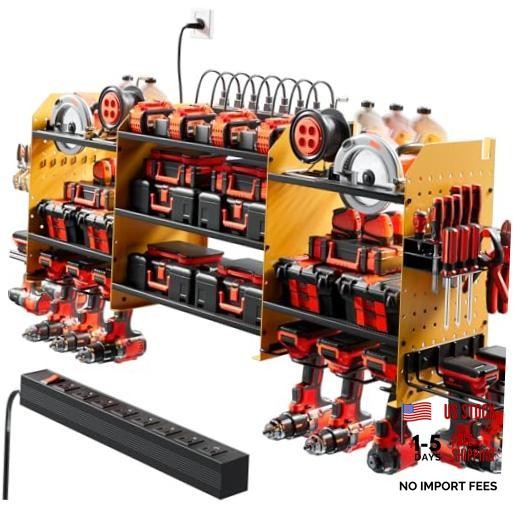 Upgraded Large Power Tool Organizer Wall Mount with Charging Station | Yellow