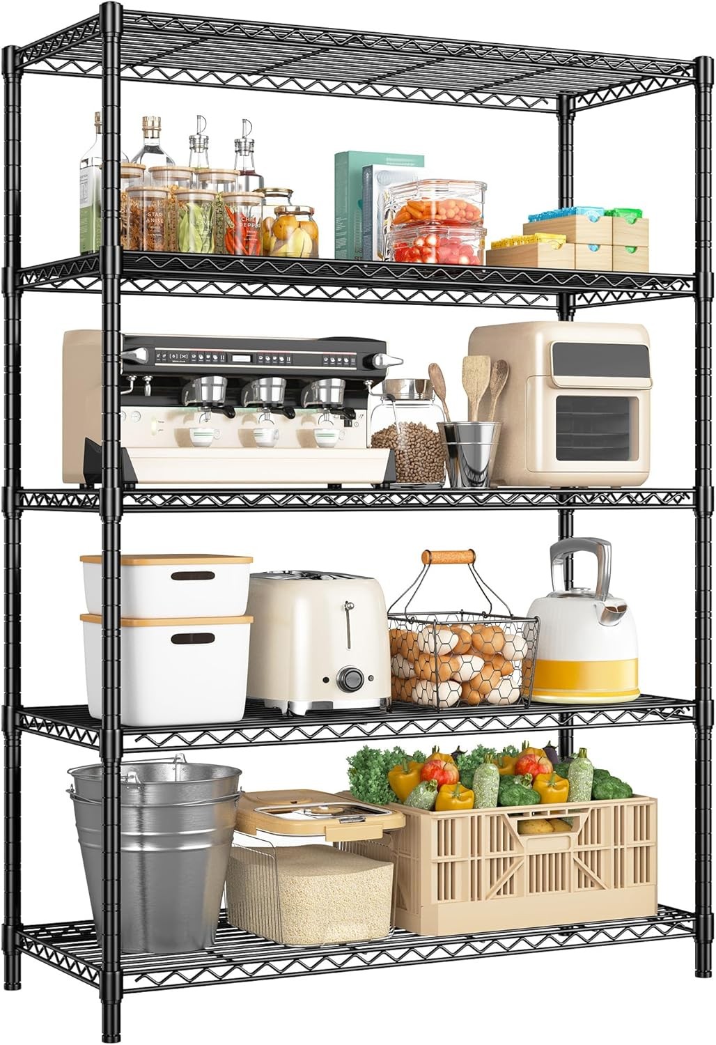 5 Tier Storage Shelves 71"H Wire Shelving Adjustable Metal Shelving,1000LBS