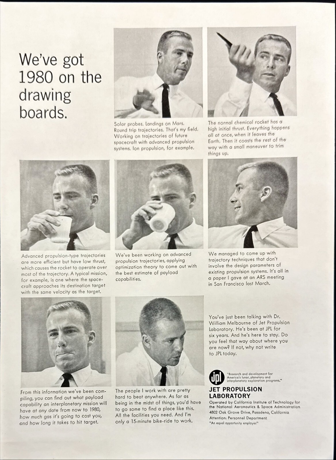 JPL Jet Propulsion Laboratory Dr William Melbourne Vintage Print Ad 1962