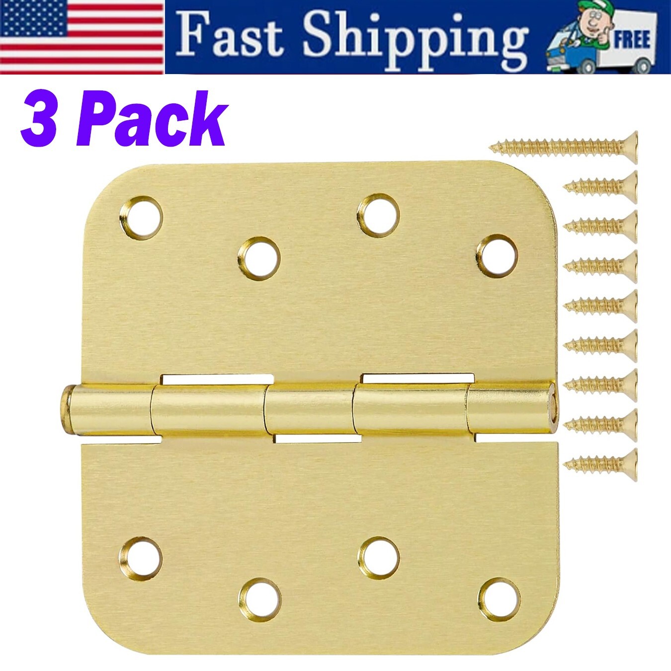 3x Door Hinges Gold Hardware Interior 4” for Doors Front Hallway Residential Hin