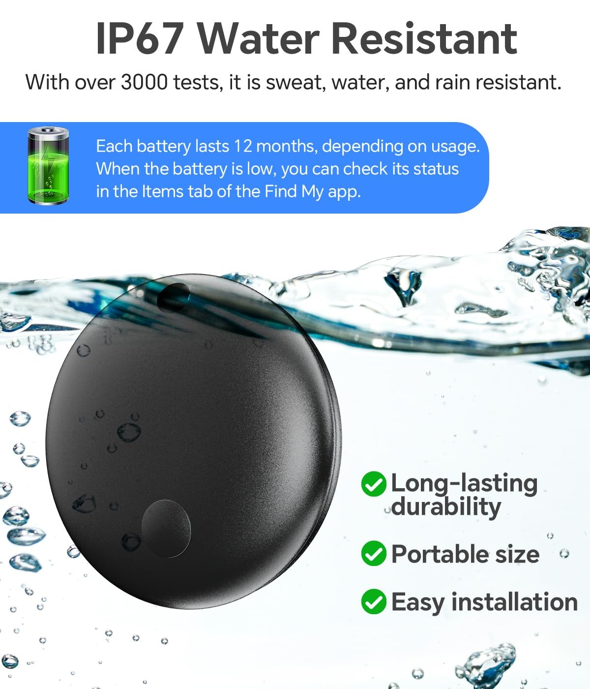 Air Tracker Tag IP67 Waterproof Bluetooth Tracker, Keychain Finder, Item Loca...