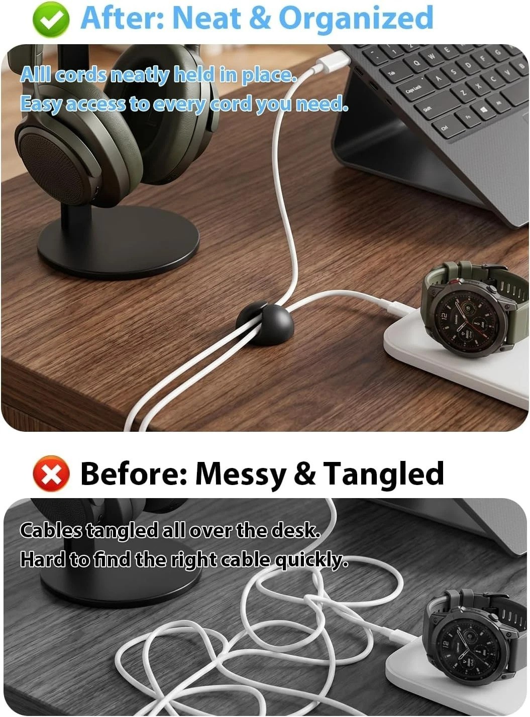 Compact Self-Adhesive Cable Clips | 6pc Rubber Cord Keeper for Clean Surfaces