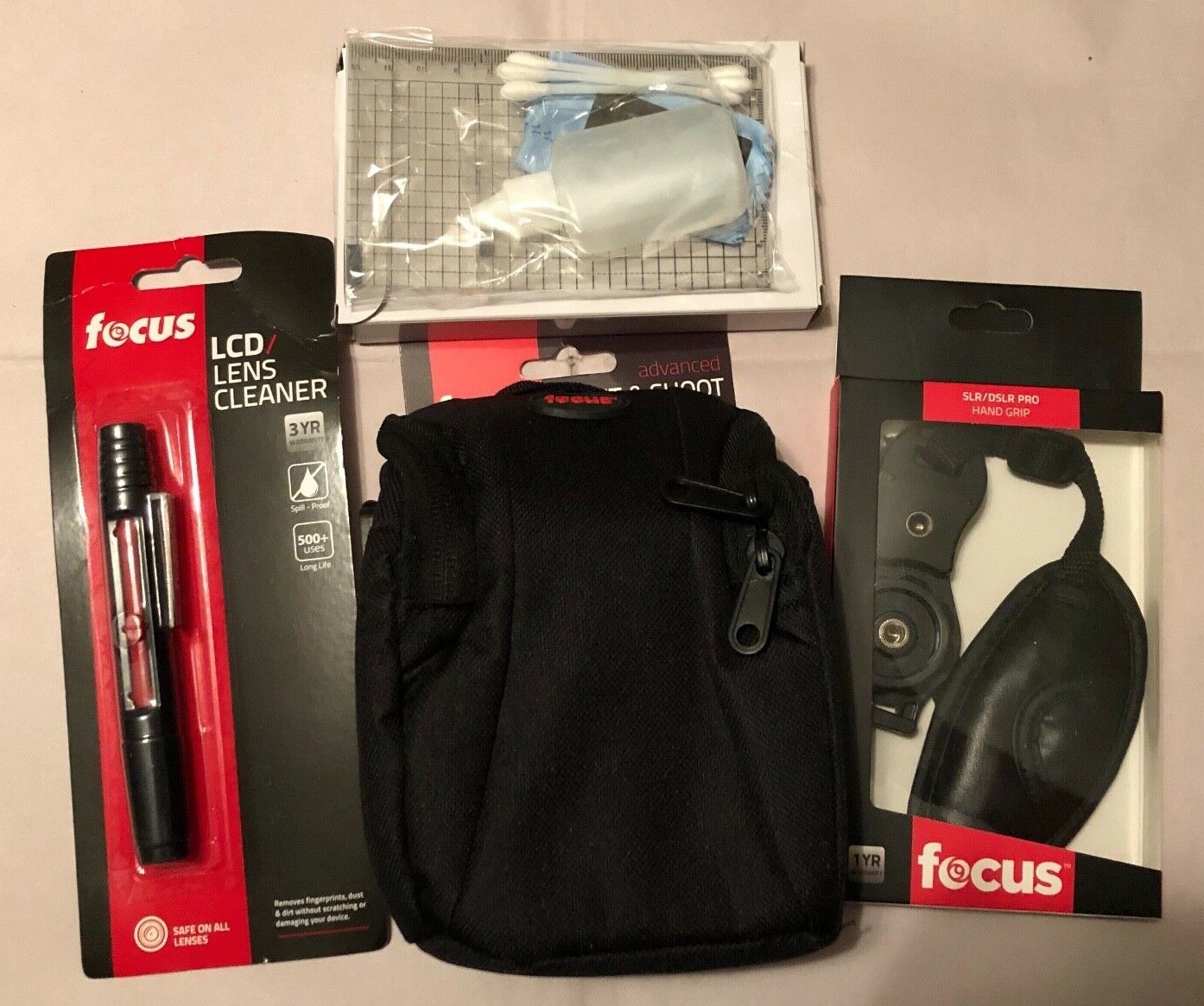 Focus Point & Shoot Digital Camera Accessory Kit w/ Case, Grip, Cleaner, & More