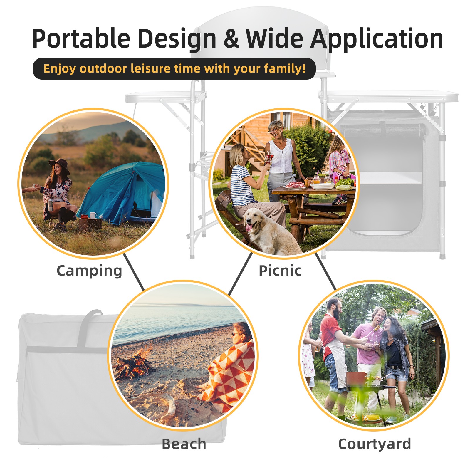 Portable Outdoor BBQ Grilling Stand Foldable Camping Table w/Windscreen Bag