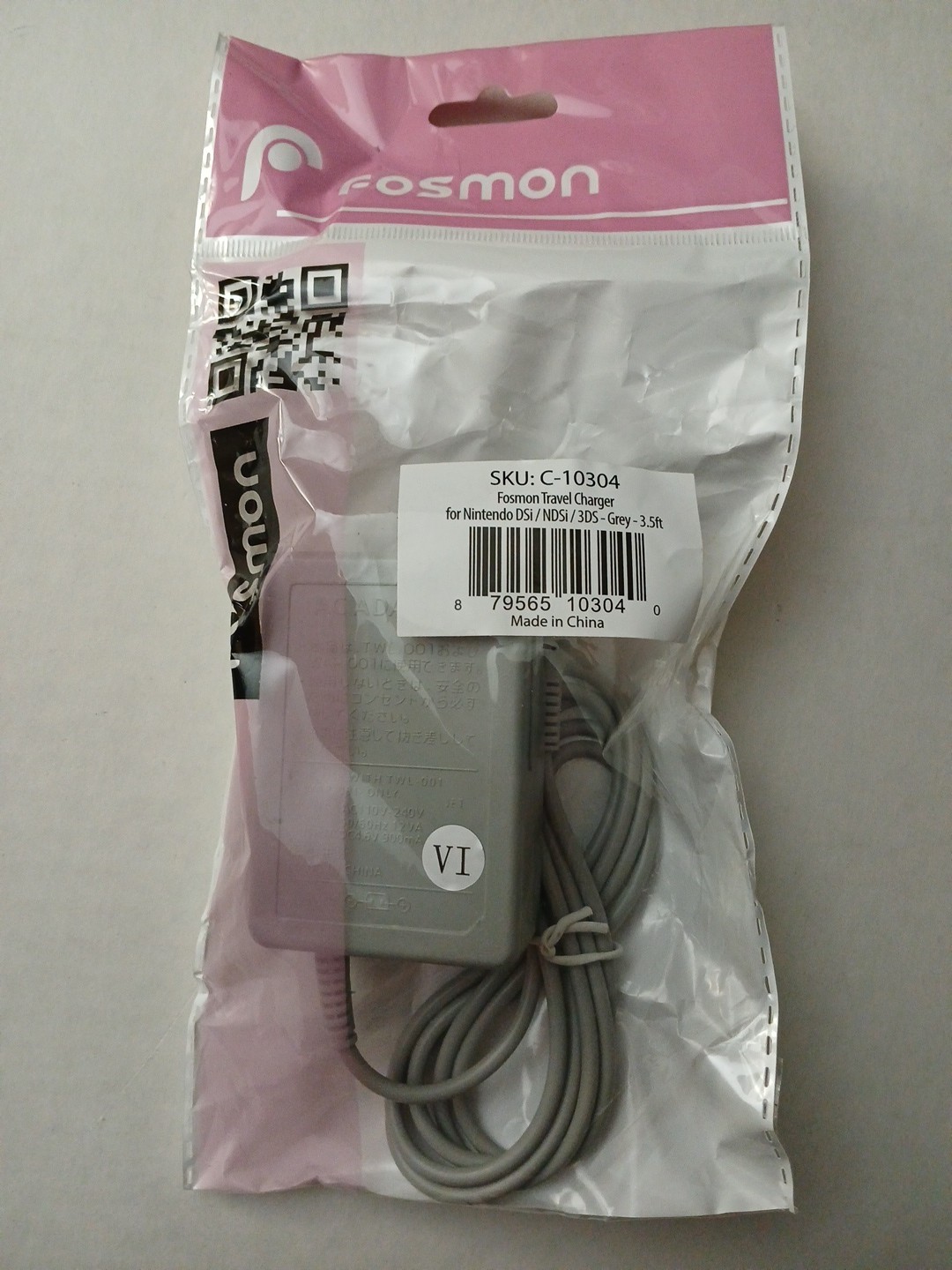 Fosmon Travel Charger for Nintendo DSi / NDSi / 3DS - Grey -3.5ft