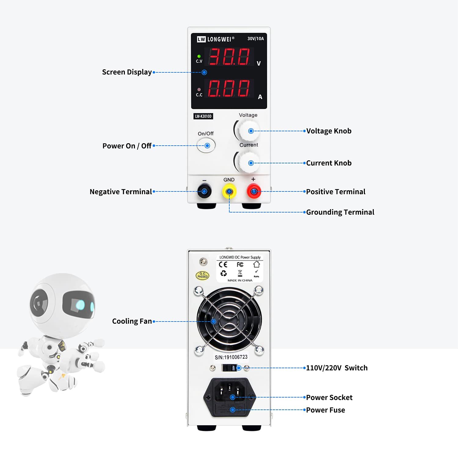Longwei K3010d Dc Power Supply 30V 10A Adjustable High Precision Display