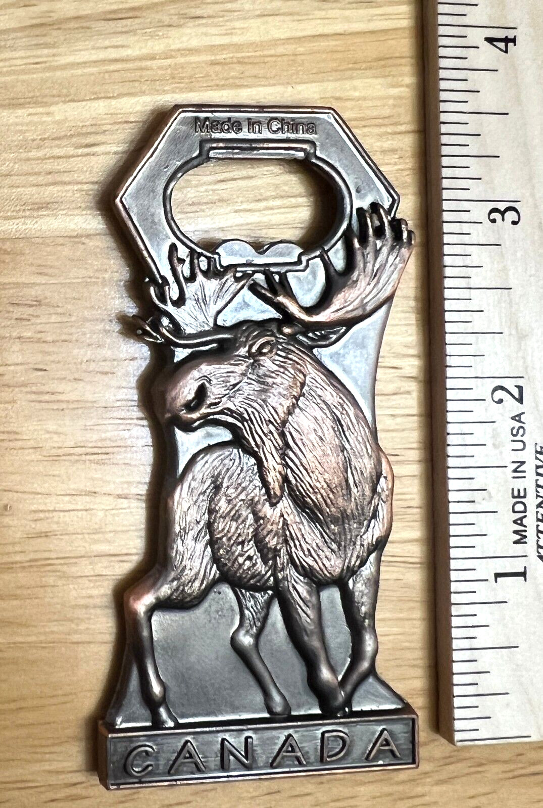 Canada Moose Bottle Opener Metal Bronze Reversible 3 1/2" tall