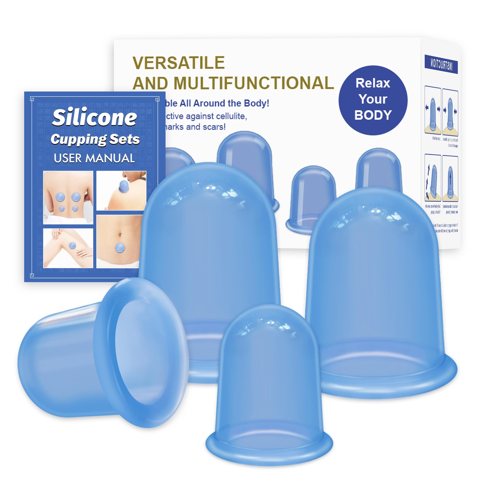 Silicone Cupping Therapy Set - Cellulite Reduction & Massage Kit (4 Cups)