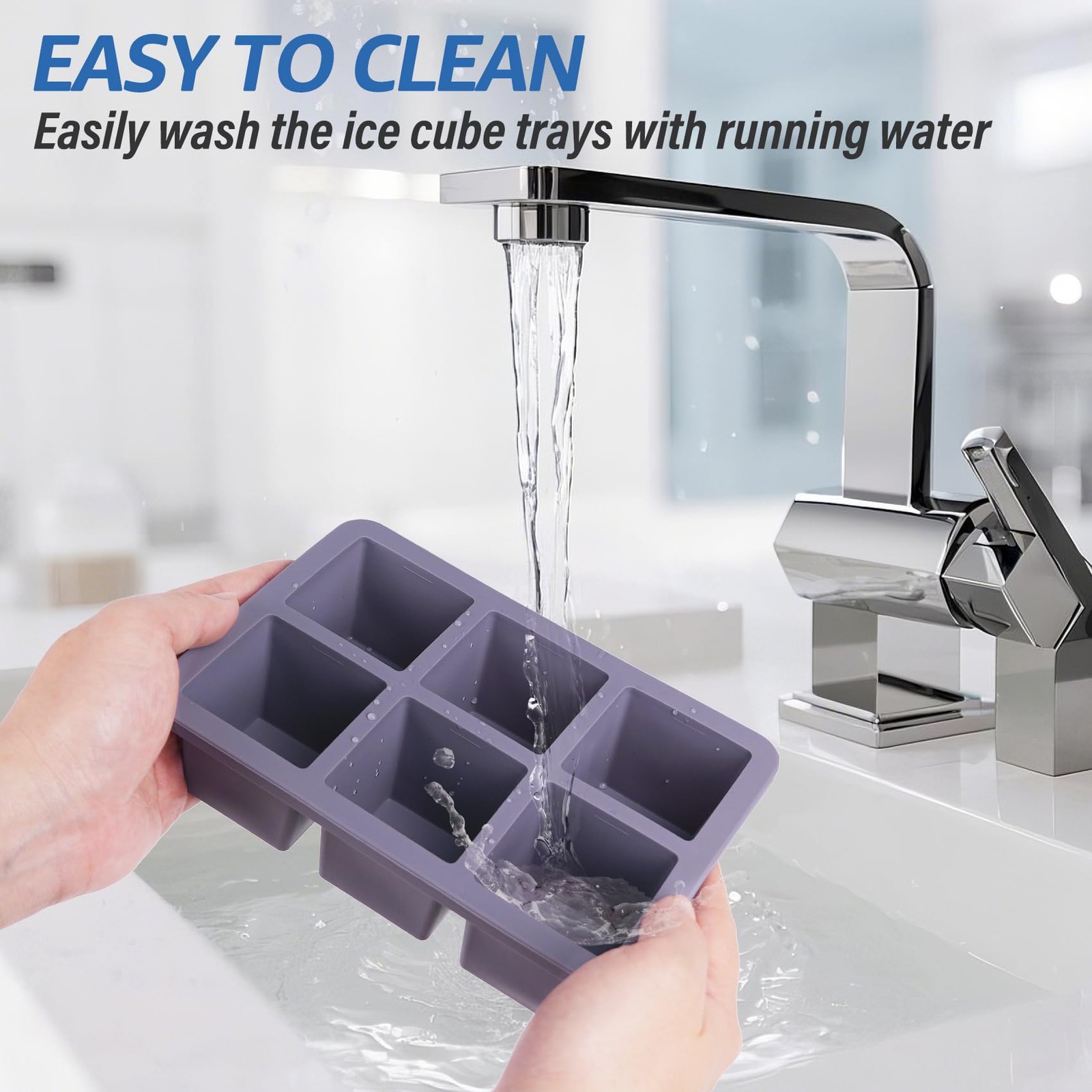 Large Silicone Ice Cube Trays with Lids, 2 Pack, Makes 2-Inch Cubes