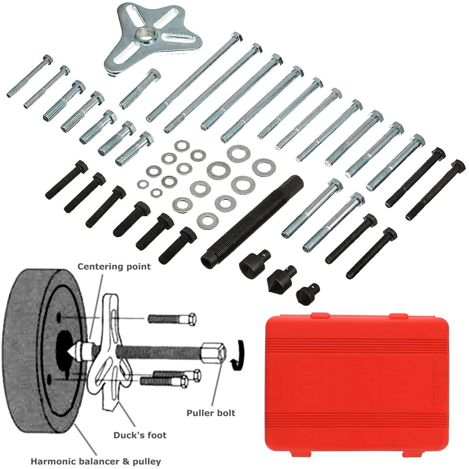 46Pc Harmonic Balancer Gear Puller Steering Wheel Kit with Case NEW