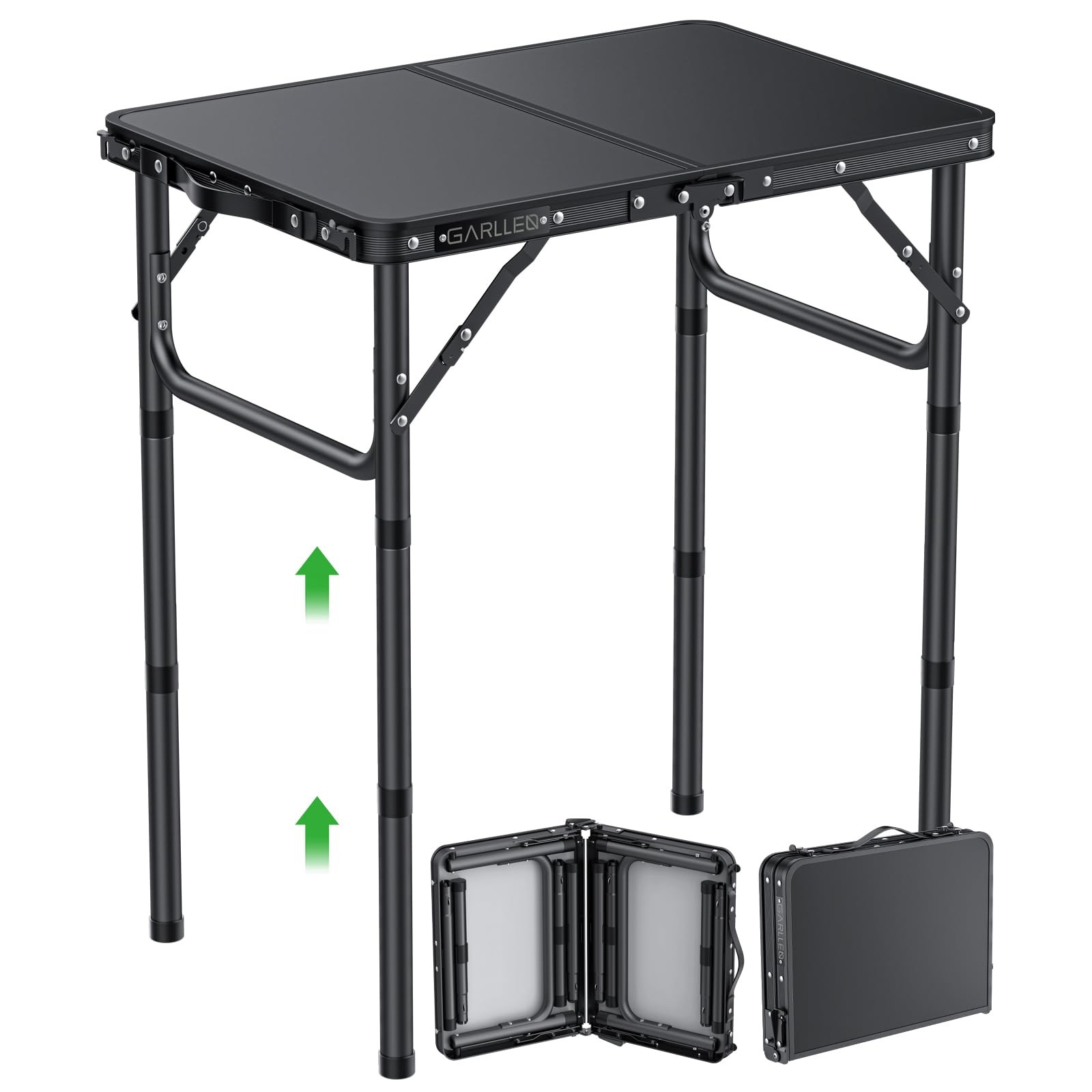 2ft Folding Camping Table, 3 Adjustable Height Lightweight Folded Picnic Tabl...
