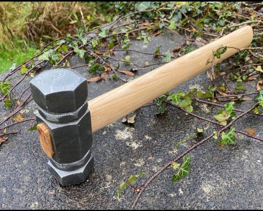 Handmade Hammer | Forged demascus Steel Head | Wood Handle | Leather Wrapped