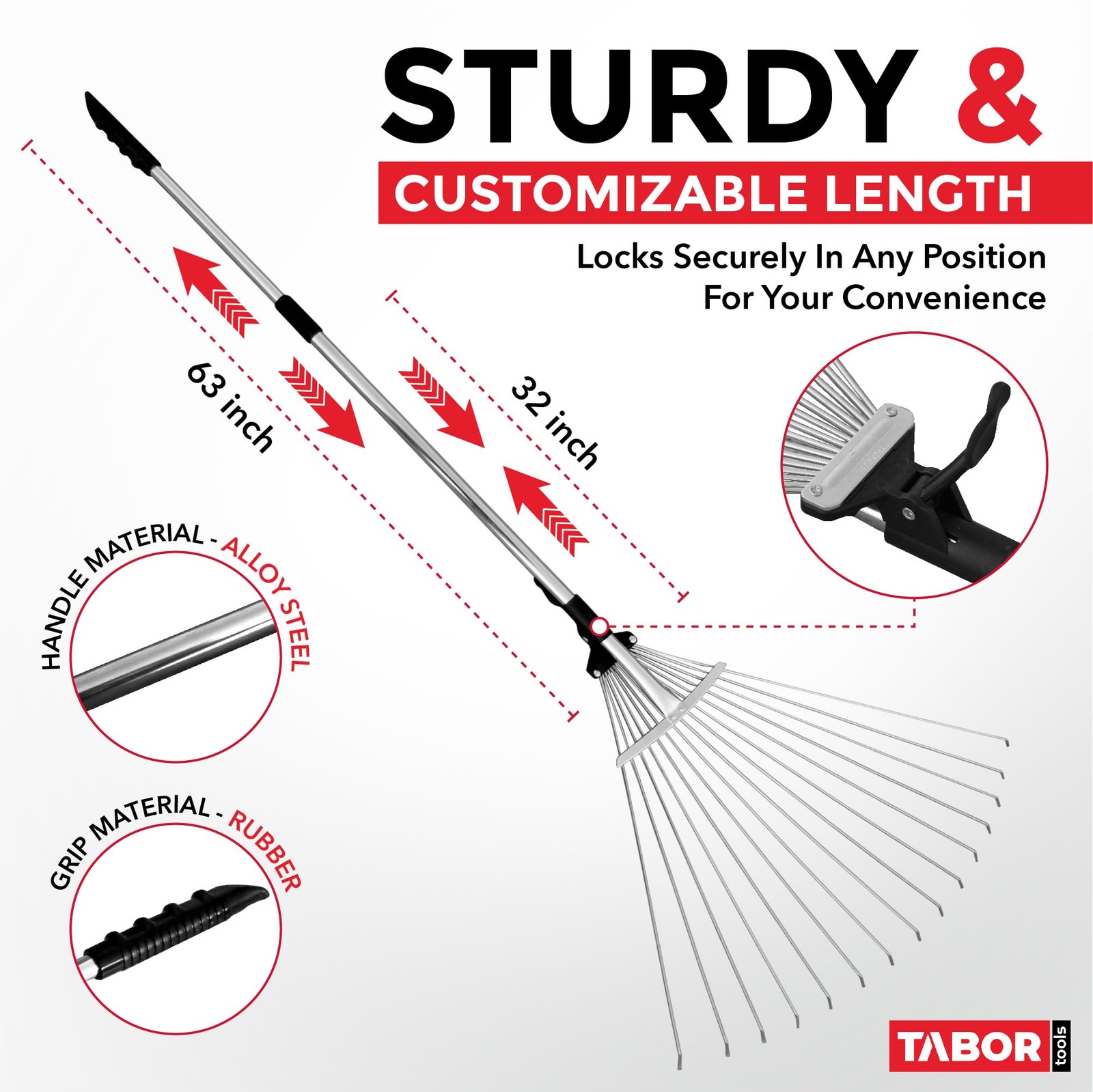 TABOR TOOLS Adjustable Full length: 63", collapsed size: 32", Red, Black