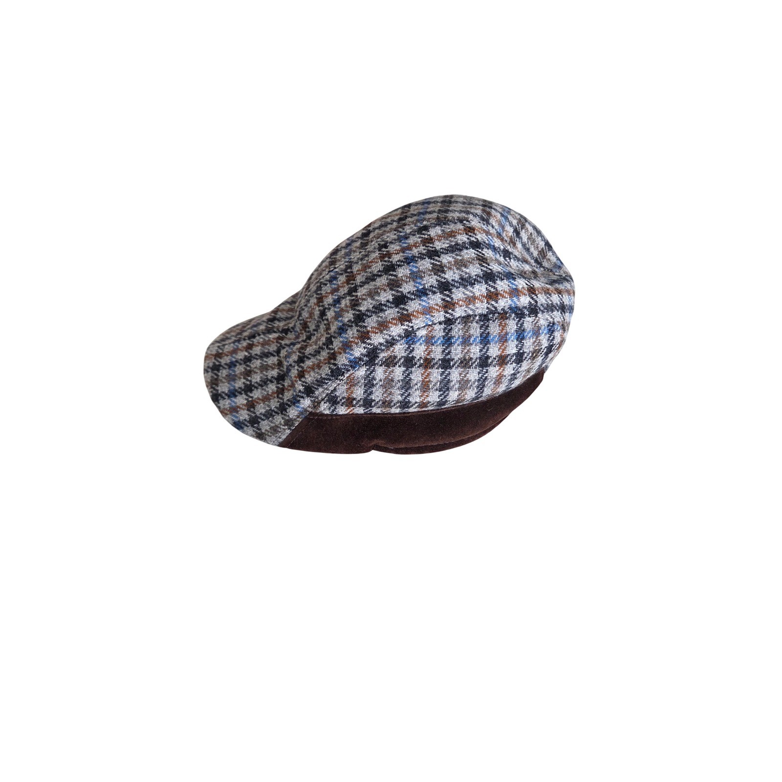 Houndstooth Newsboy Cap Brown Blue Plaid Driving Golf Hat Ear Flaps