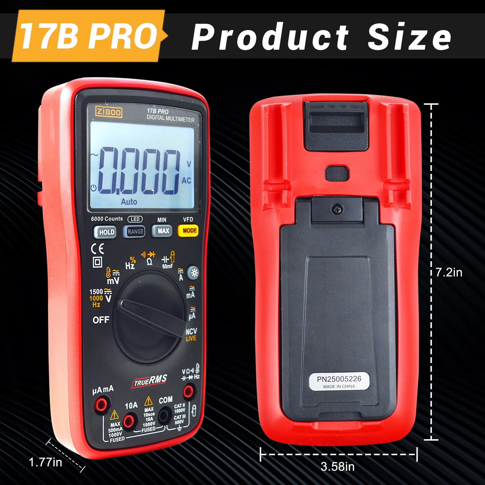 17b Pro True Rms Digital Multimeter Measures Ac/dc Voltage And Current Measureme