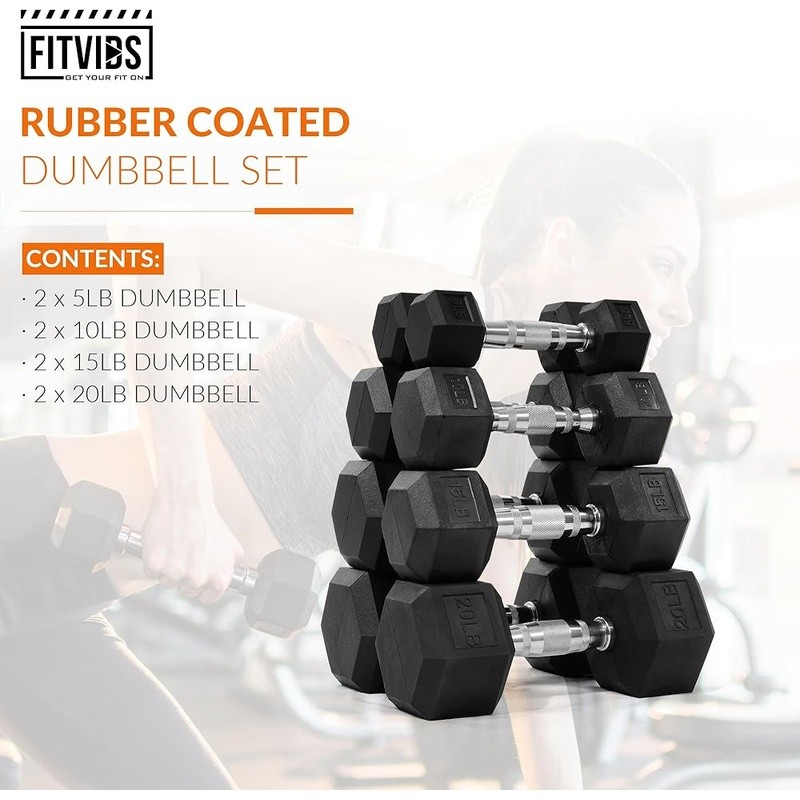 Dumbbell Set Rubber Hex Adjustable Weights Strength Training Gym Home Use