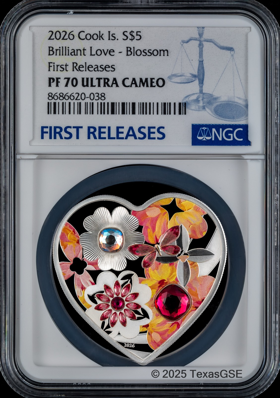 2026 Cook Islands $5 Brilliant Love - Blossom Silver 20g NGC PF70 First Release